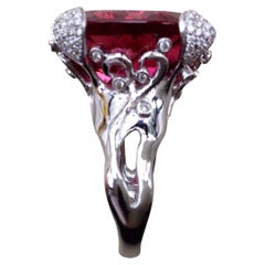 Certified 22.5 Carat Rubellite Tourmaline Diamond &18K White Gold Cocktail Ring