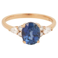 Certified 2.25 Carats Unheated Ceylon Sapphire Diamonds 18 Carat Rose Gold Ring