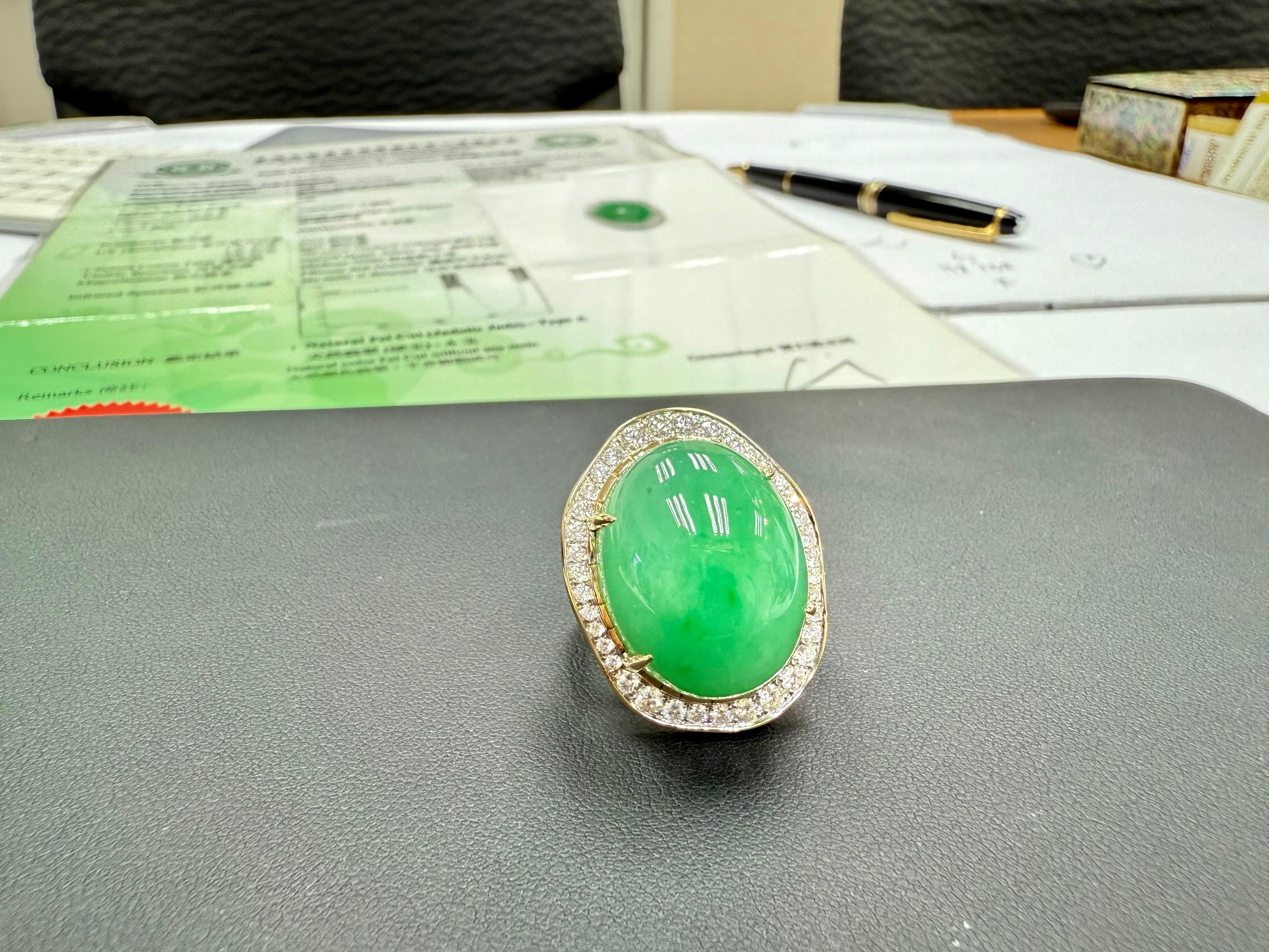 Cocktailring, zertifiziert 22,75 x 18 mm Jade & Diamant. Apfelgrün, massives Design! im Angebot 5