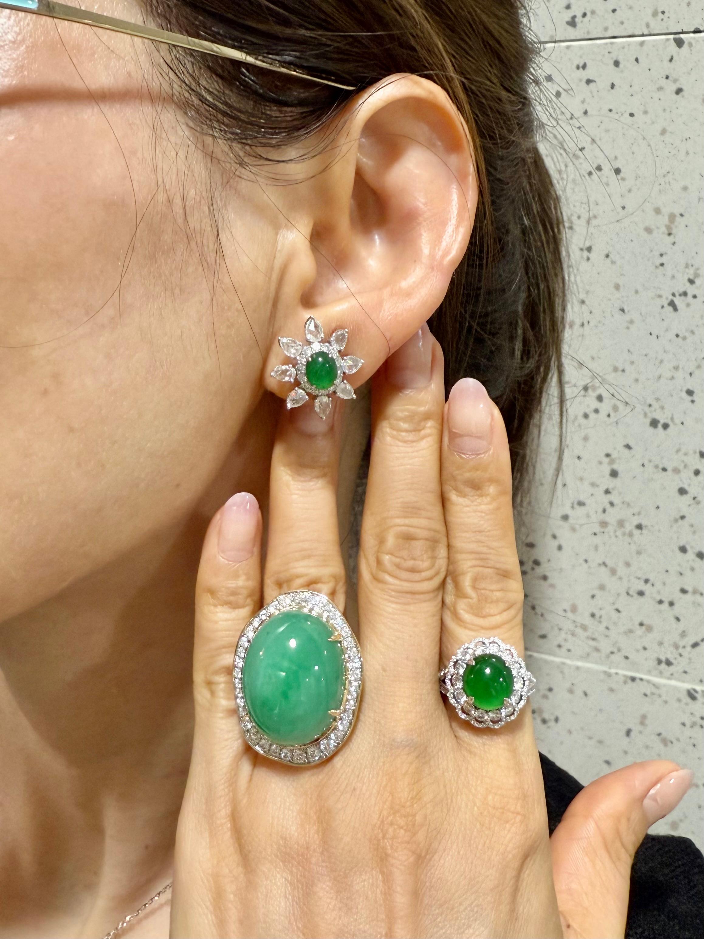Cocktailring, zertifiziert 22,75 x 18 mm Jade & Diamant. Apfelgrün, massives Design! im Angebot 6