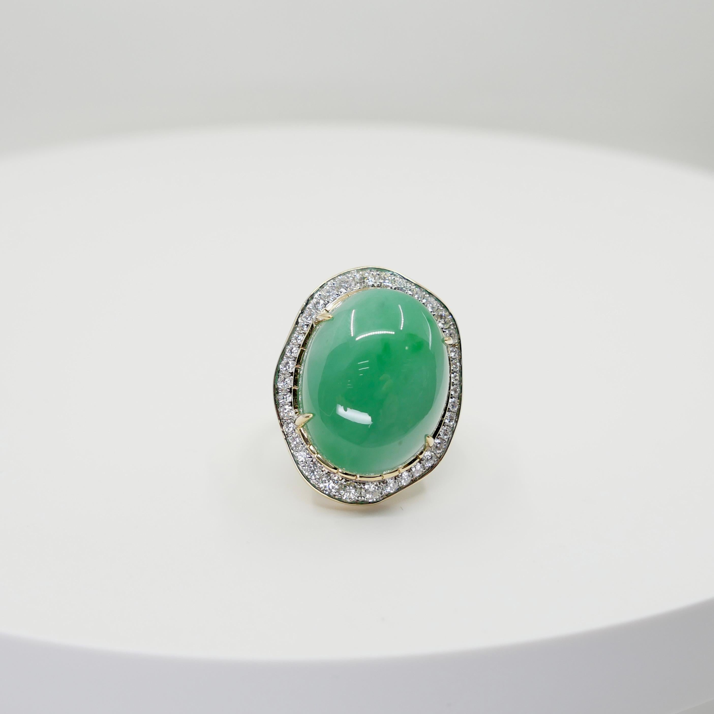 Cocktailring, zertifiziert 22,75 x 18 mm Jade & Diamant. Apfelgrün, massives Design! im Angebot 7