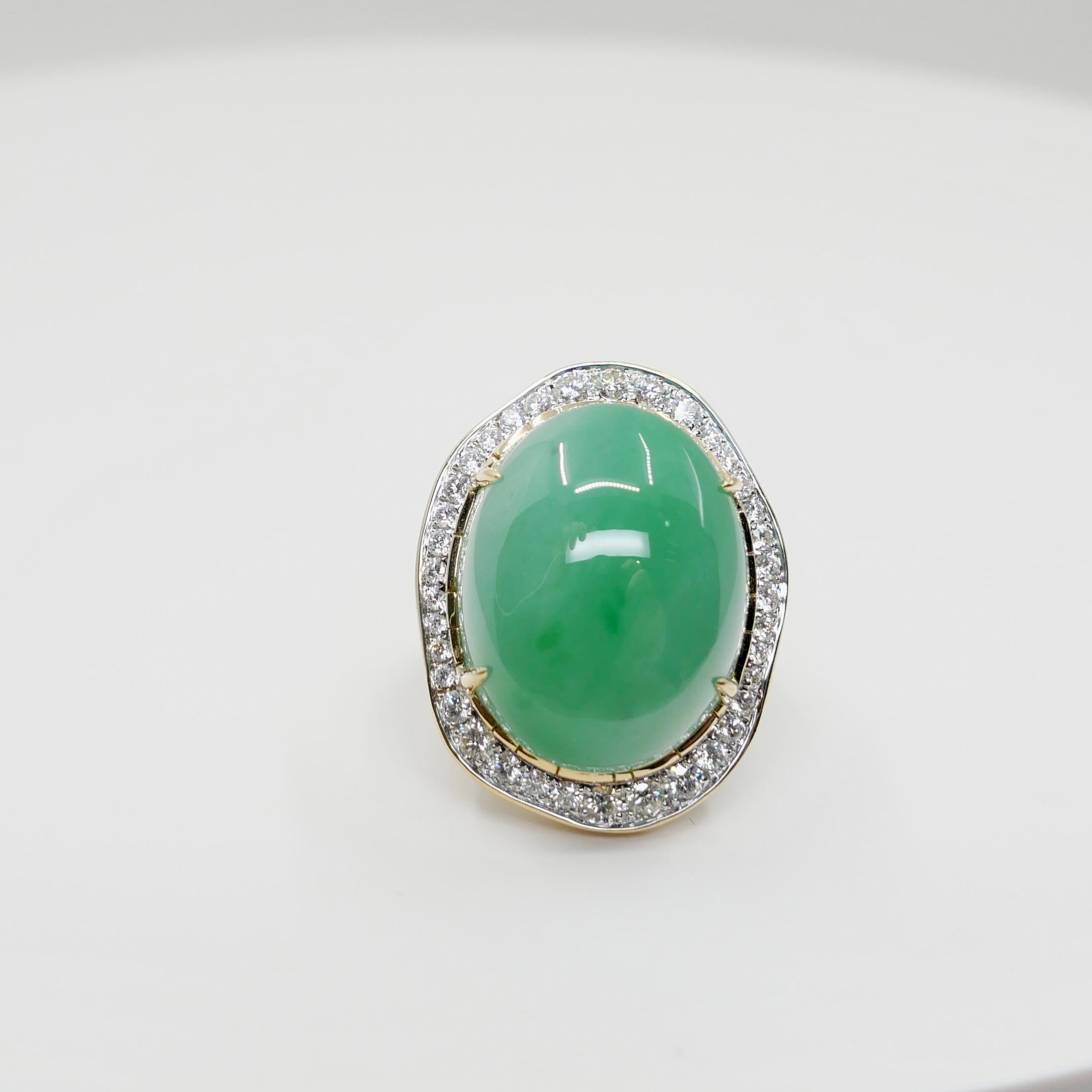 Cocktailring, zertifiziert 22,75 x 18 mm Jade & Diamant. Apfelgrün, massives Design! im Angebot 9