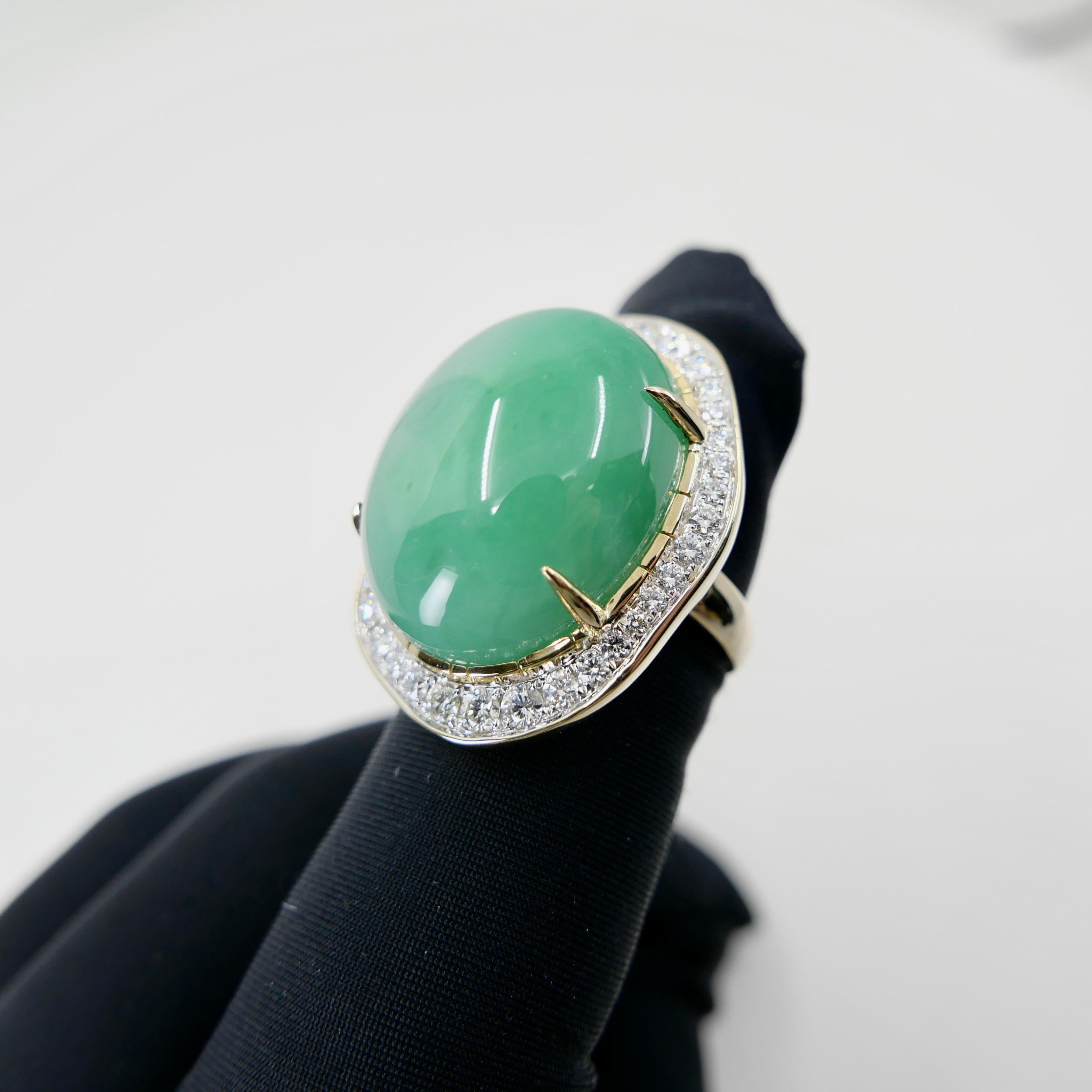 Cocktailring, zertifiziert 22,75 x 18 mm Jade & Diamant. Apfelgrün, massives Design! im Angebot 10