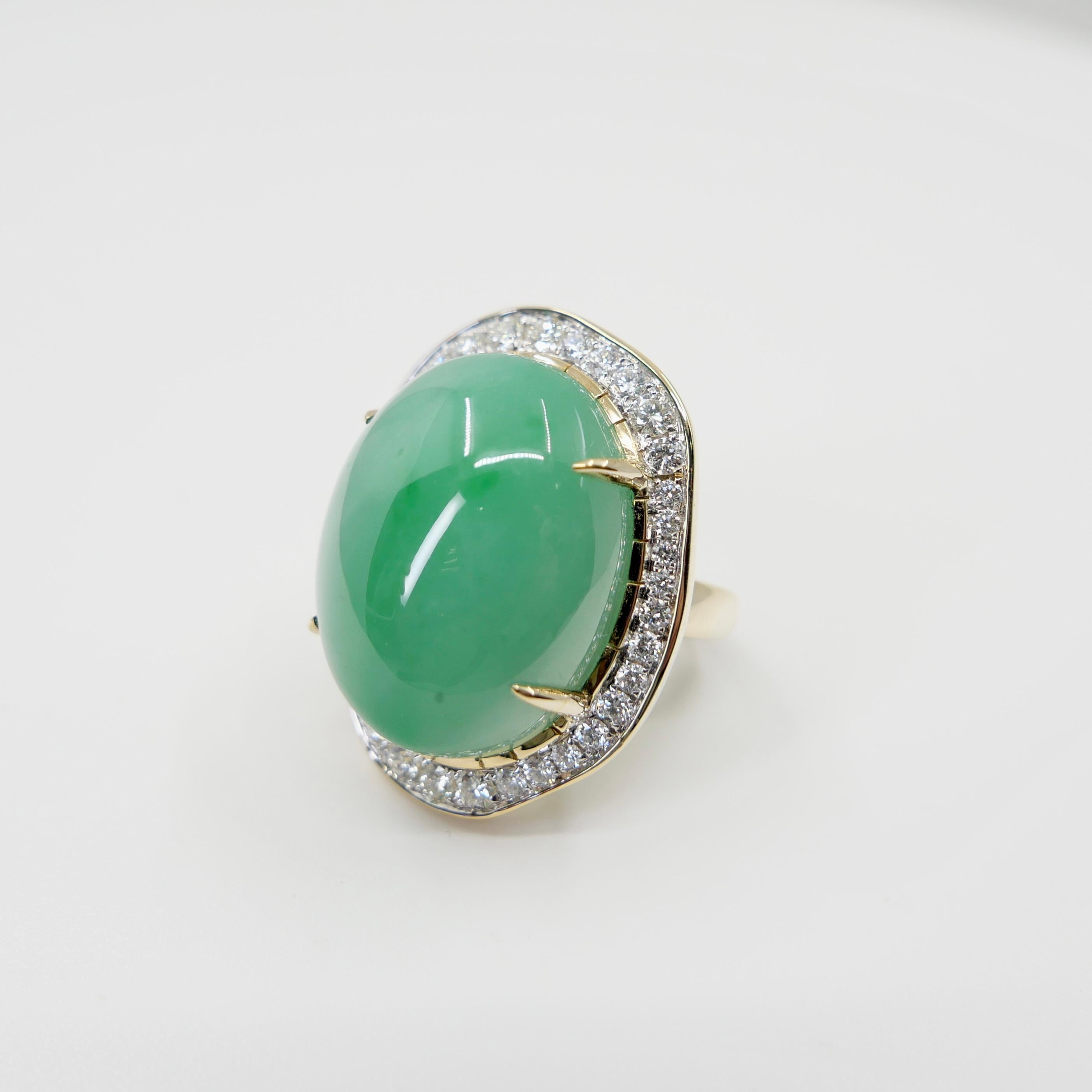 Cocktailring, zertifiziert 22,75 x 18 mm Jade & Diamant. Apfelgrün, massives Design! im Angebot 12