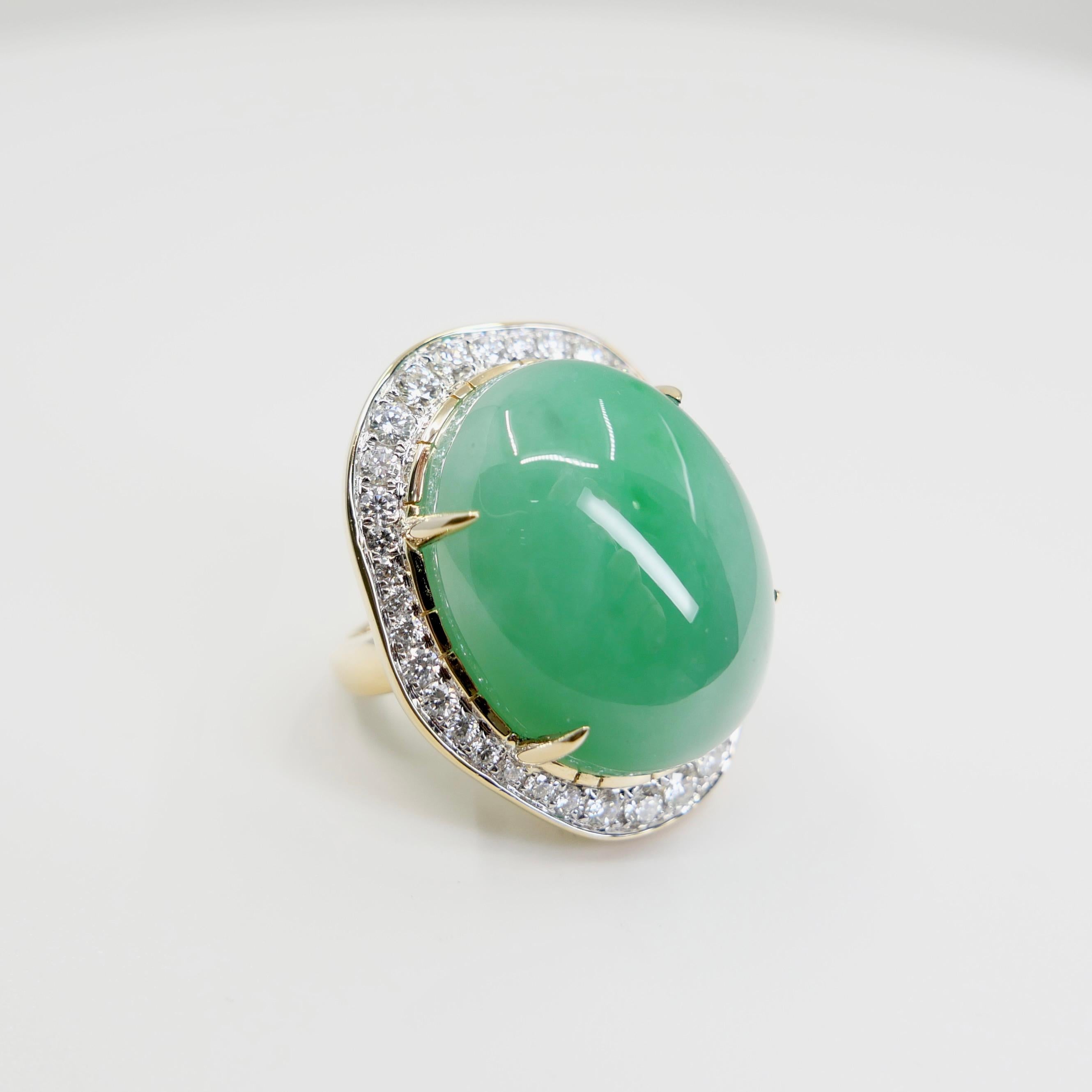 Cocktailring, zertifiziert 22,75 x 18 mm Jade & Diamant. Apfelgrün, massives Design! im Angebot 13