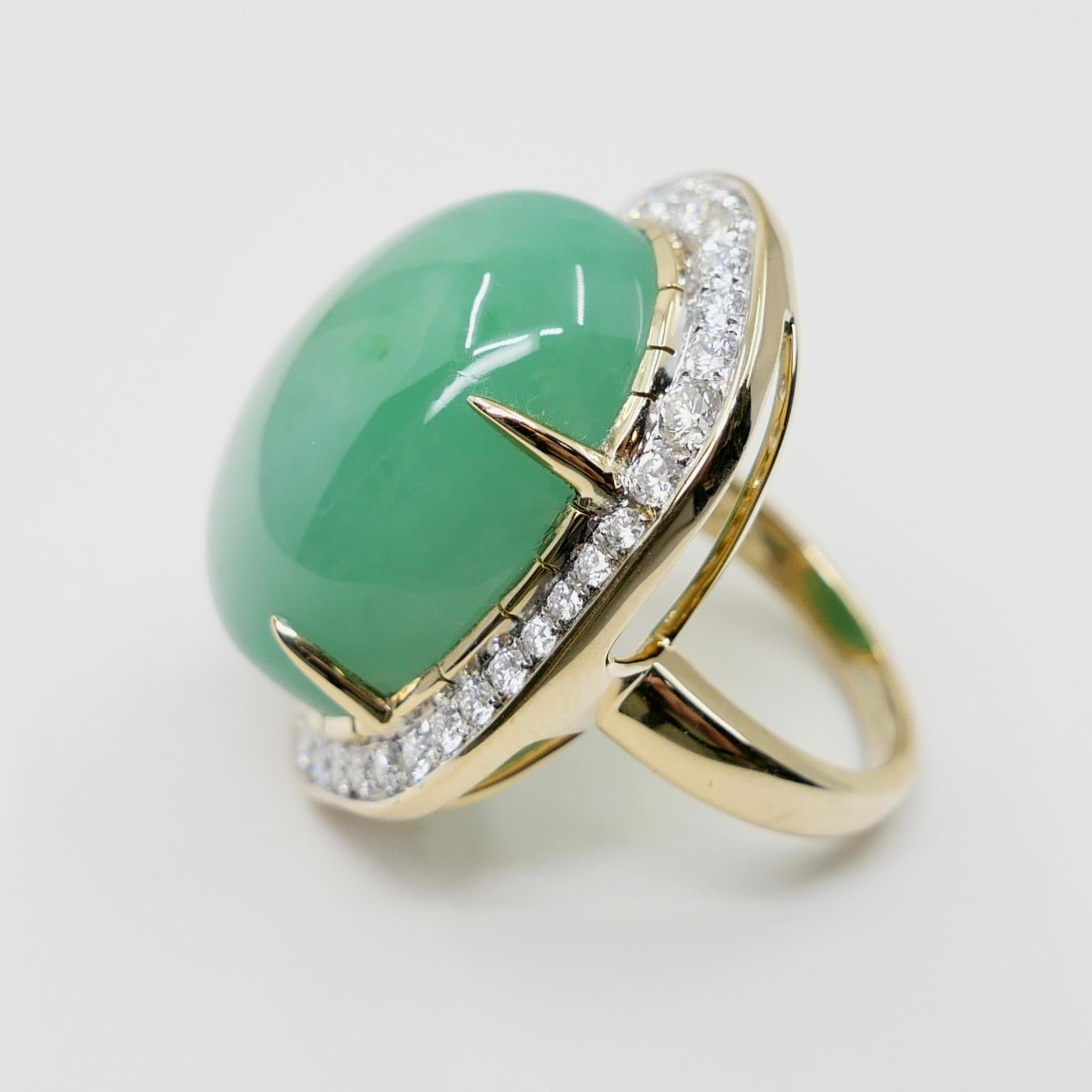 Cocktailring, zertifiziert 22,75 x 18 mm Jade & Diamant. Apfelgrün, massives Design! im Angebot 11