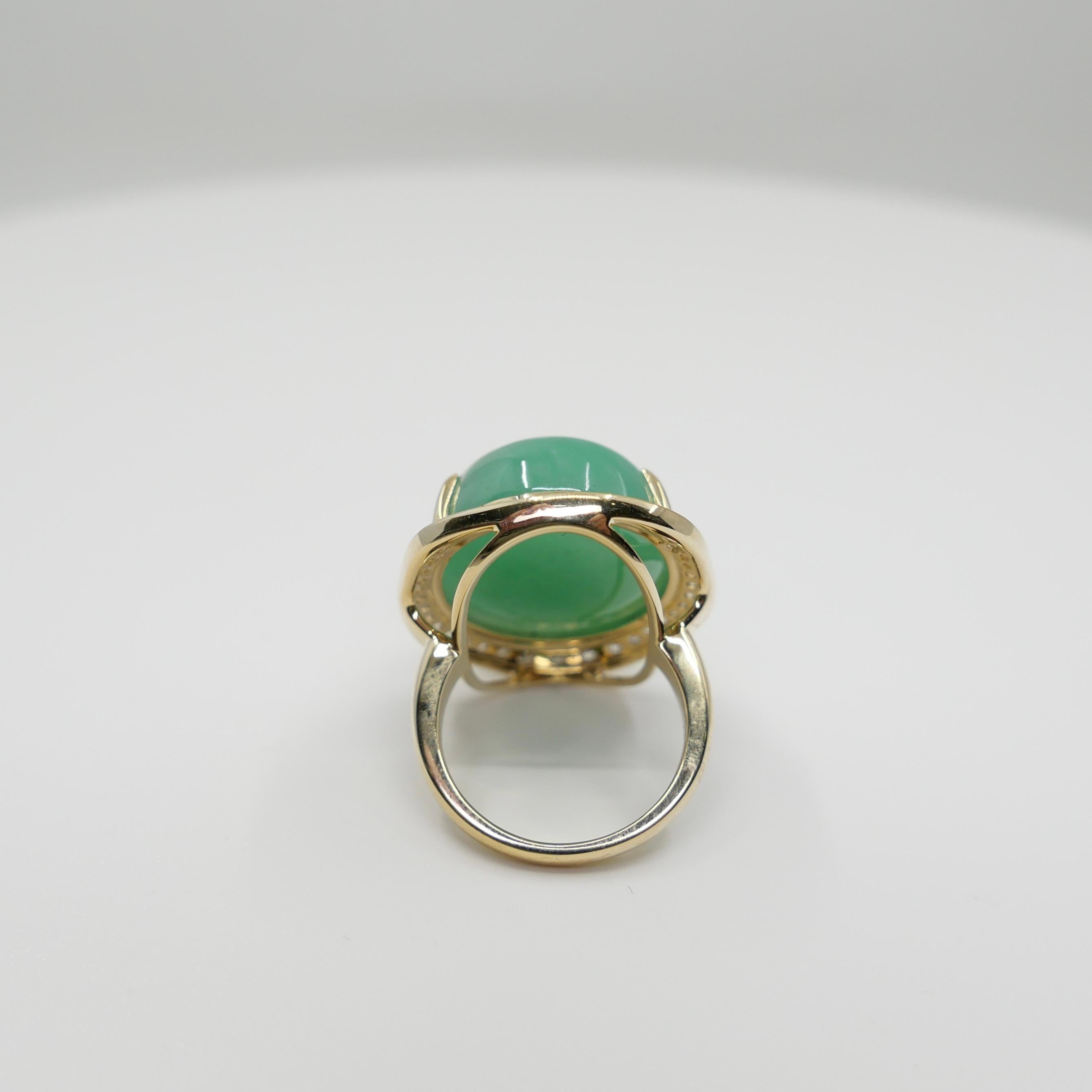 Cocktailring, zertifiziert 22,75 x 18 mm Jade & Diamant. Apfelgrün, massives Design! Damen im Angebot