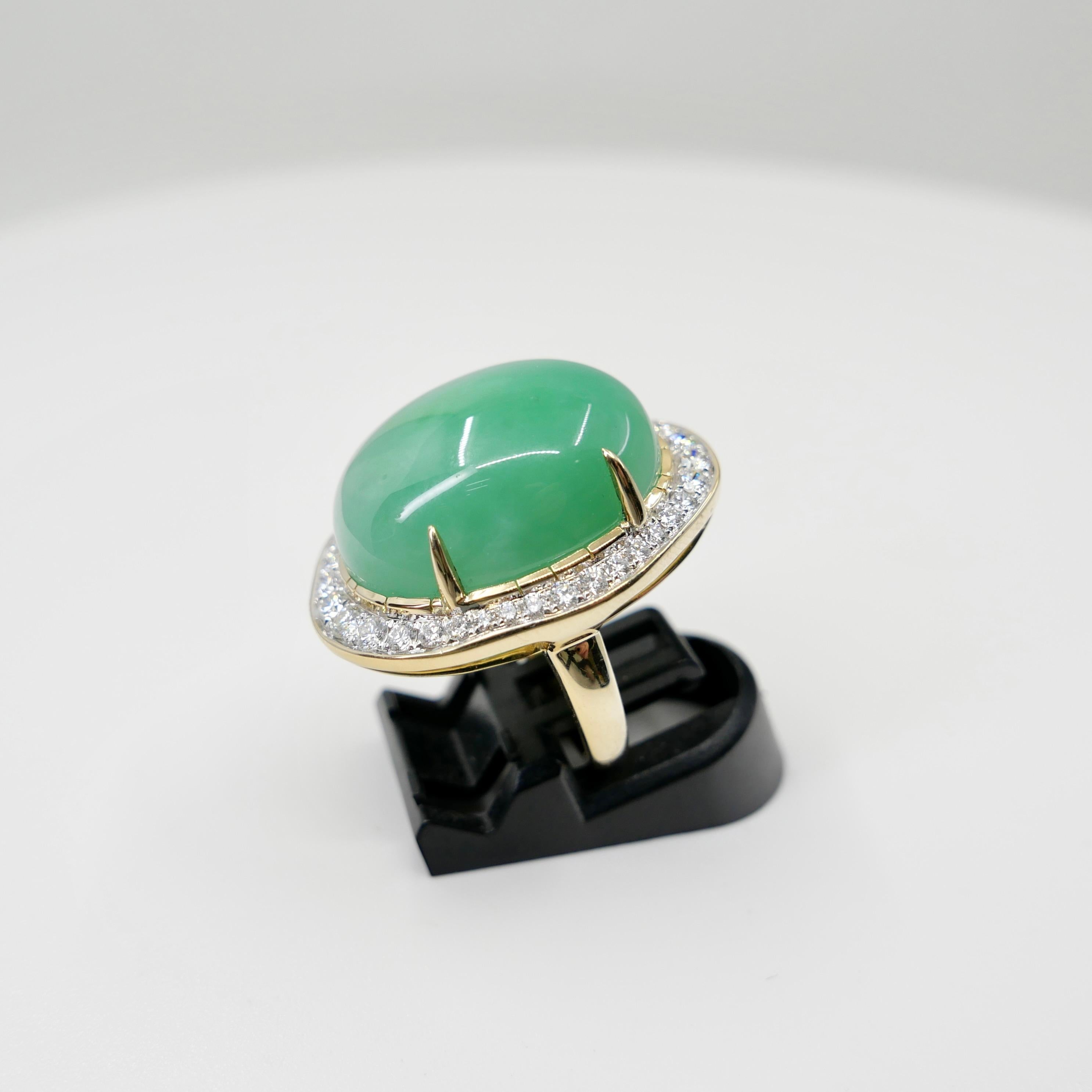 Cocktailring, zertifiziert 22,75 x 18 mm Jade & Diamant. Apfelgrün, massives Design! im Angebot 1