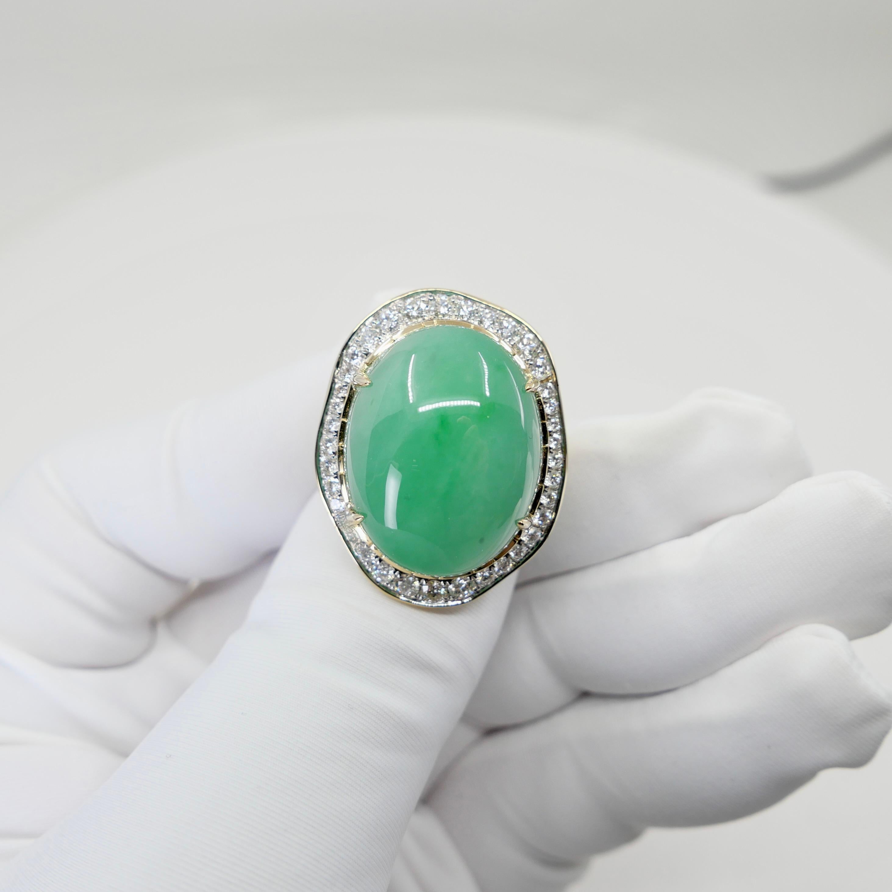 Cocktailring, zertifiziert 22,75 x 18 mm Jade & Diamant. Apfelgrün, massives Design! im Angebot 2