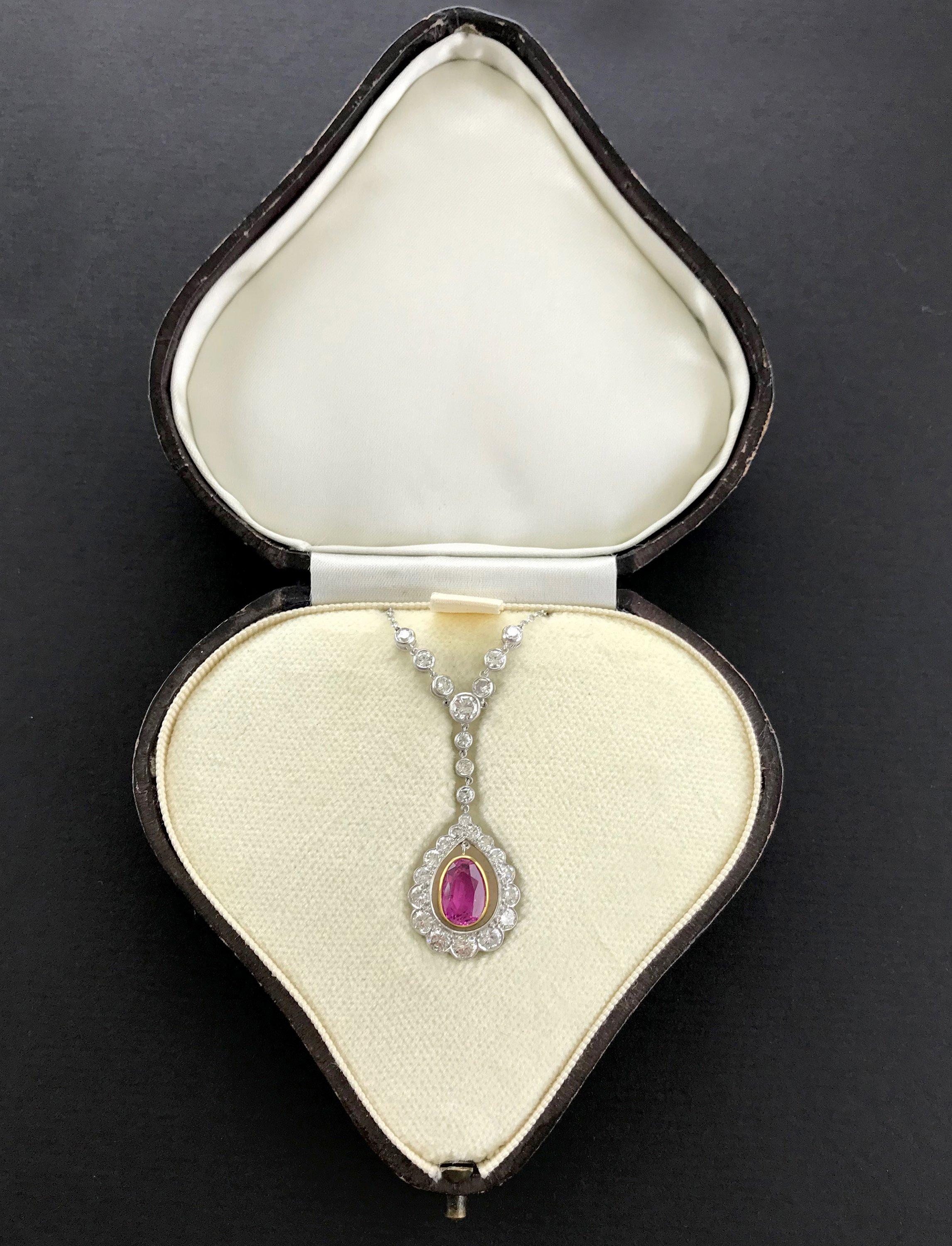 Certified 2.27Ct Natural Untreated Burma Pink Sapphire Diamond Art Deco Pendant 4