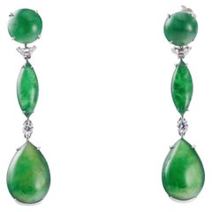 Boucles d'oreilles pendantes certifiées 22,80 carats de jade naturel Jade Diamant Or 1970