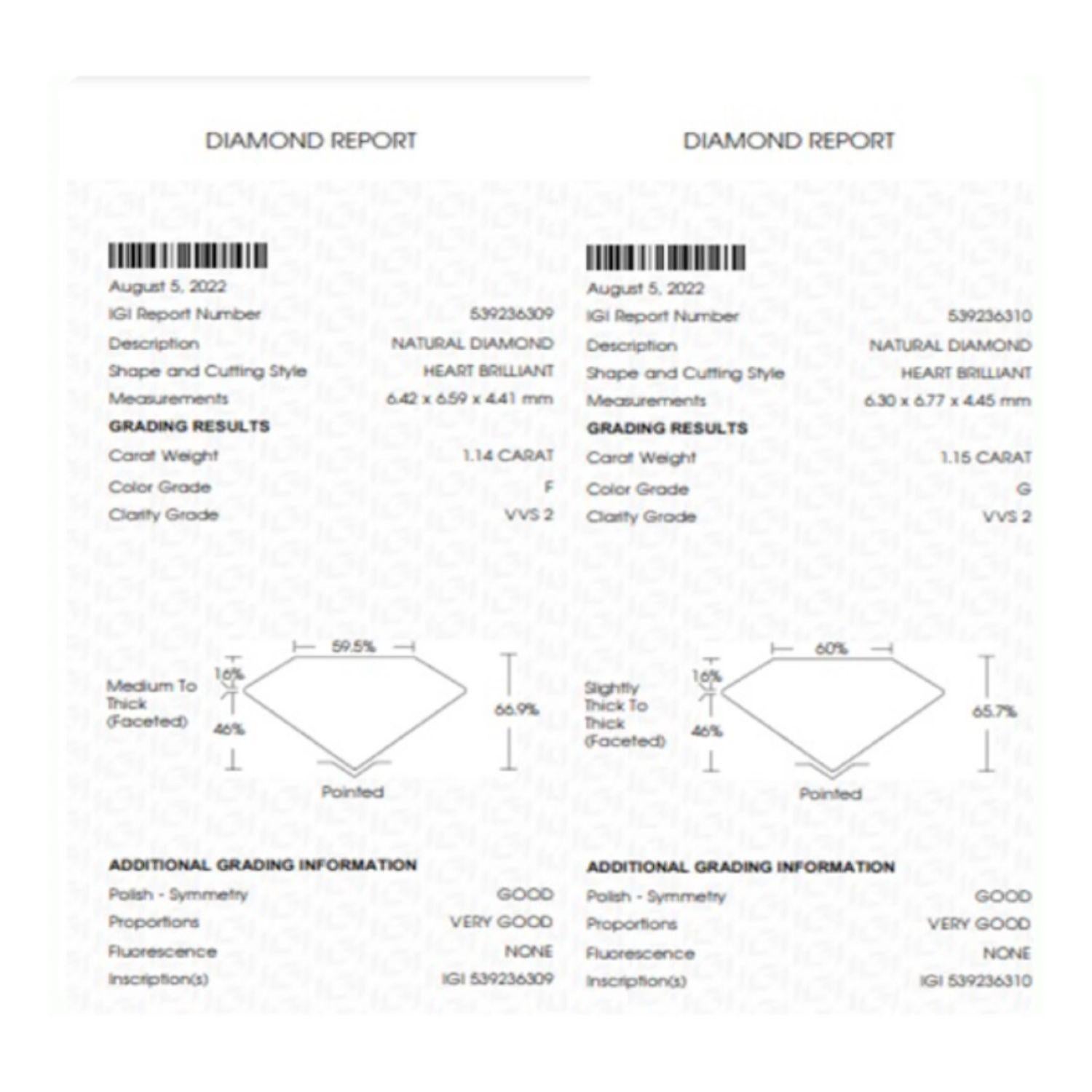 Zertifizierte 2,29 Karat Herzform F/G Farbe, VVS2 Diamant-Ohrstecker (Moderne)
