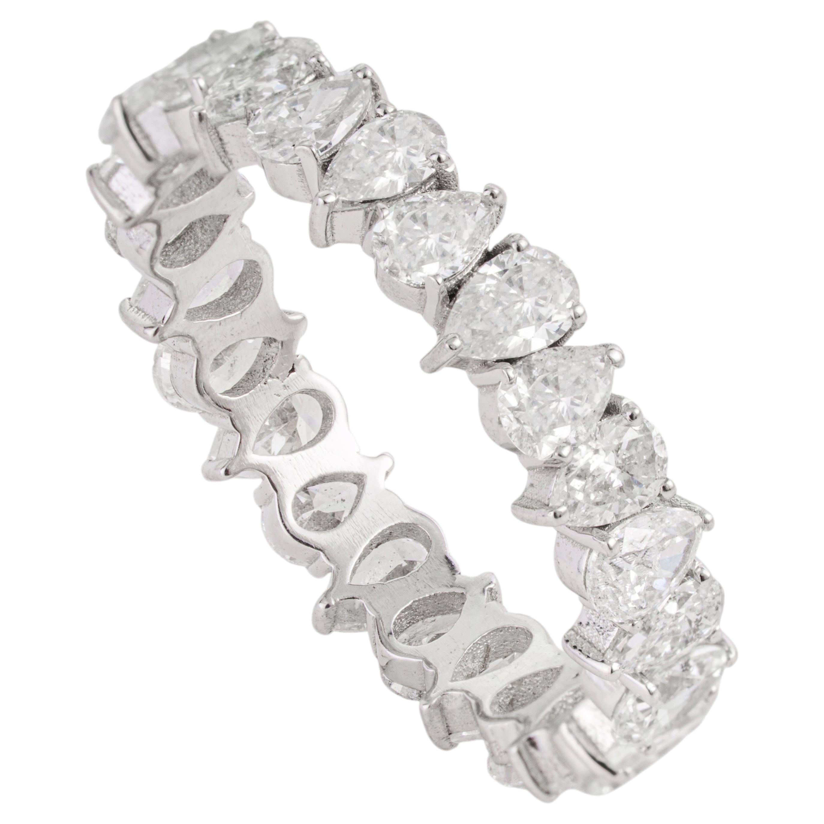Certified 2.3 Carat Pear Cut Diamond Full Eternity Band Ring in 18K White Gold