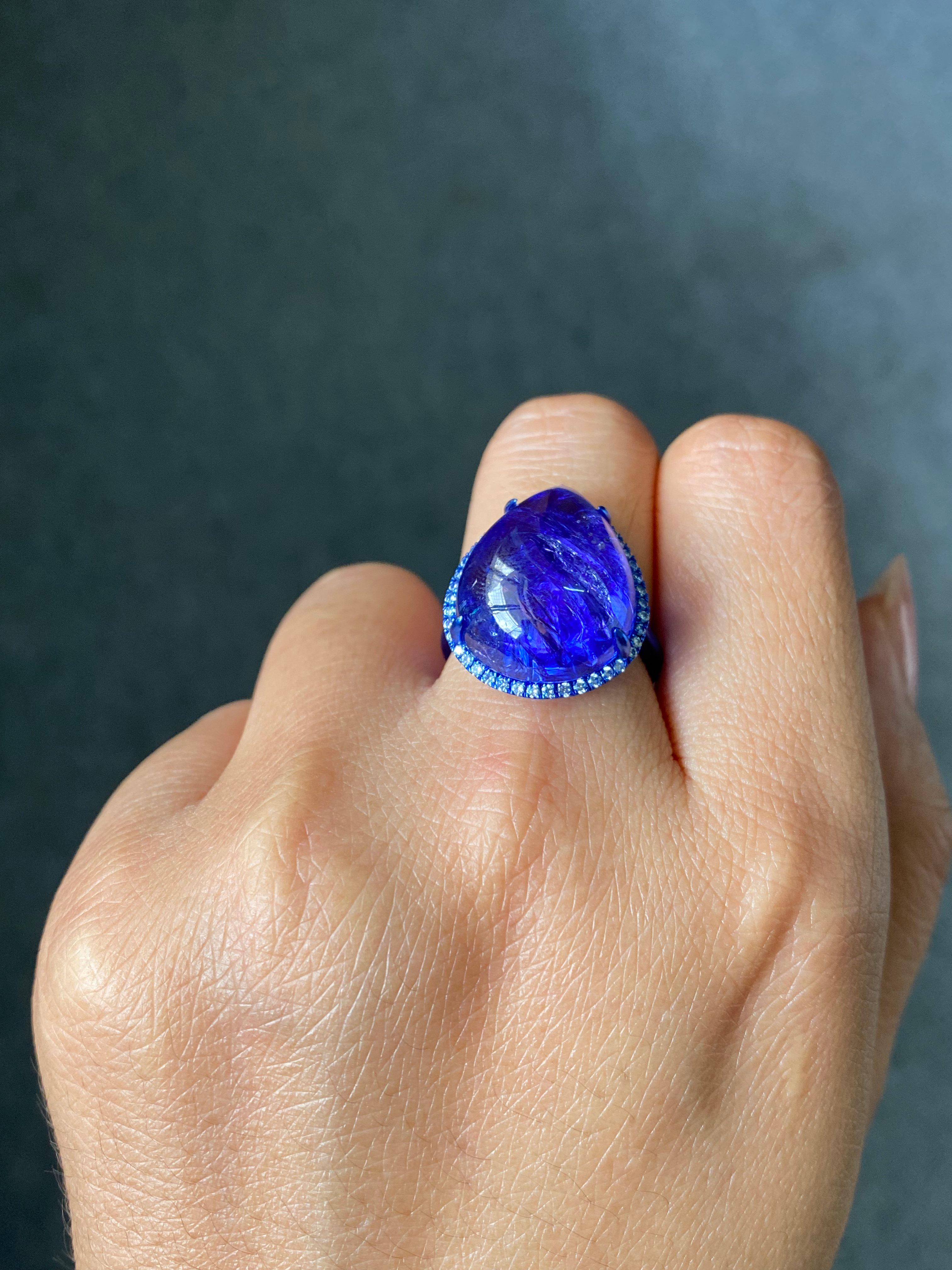 Anello cocktail con tanzanite e diamanti da 23 carati certificati in oro bianco 18 carati 6