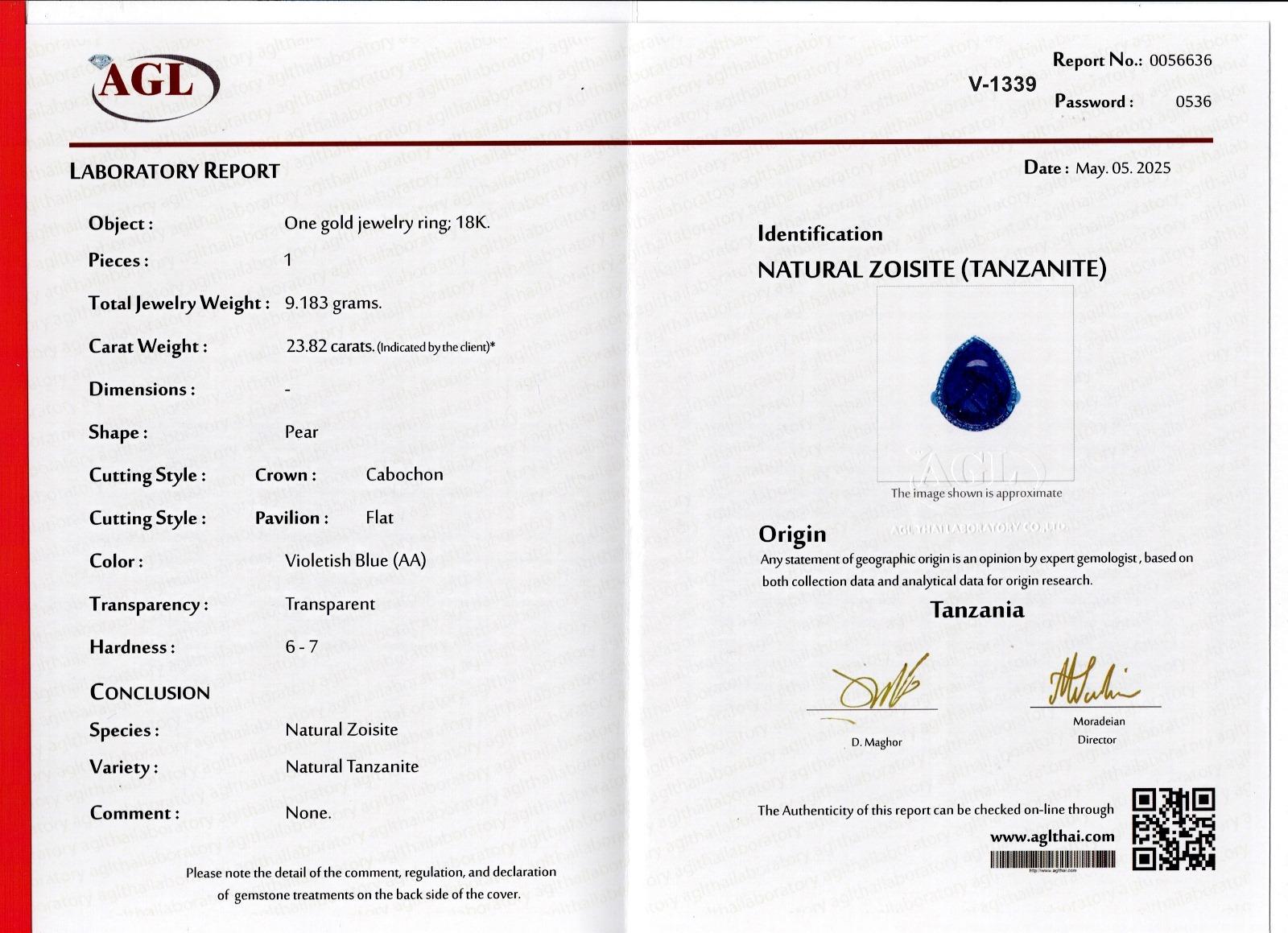 Anello cocktail con tanzanite e diamanti da 23 carati certificati in oro bianco 18 carati 10