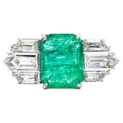 Certified 2.30 Carat Emerald and 2.20 Carat Diamond Engagement Ring or Cocktail