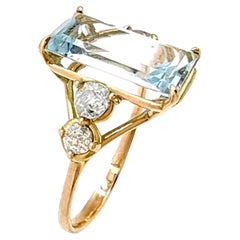 Bague de fiançailles aigue-marine certifiée 2,30 carats - or 14 carats avec diamants