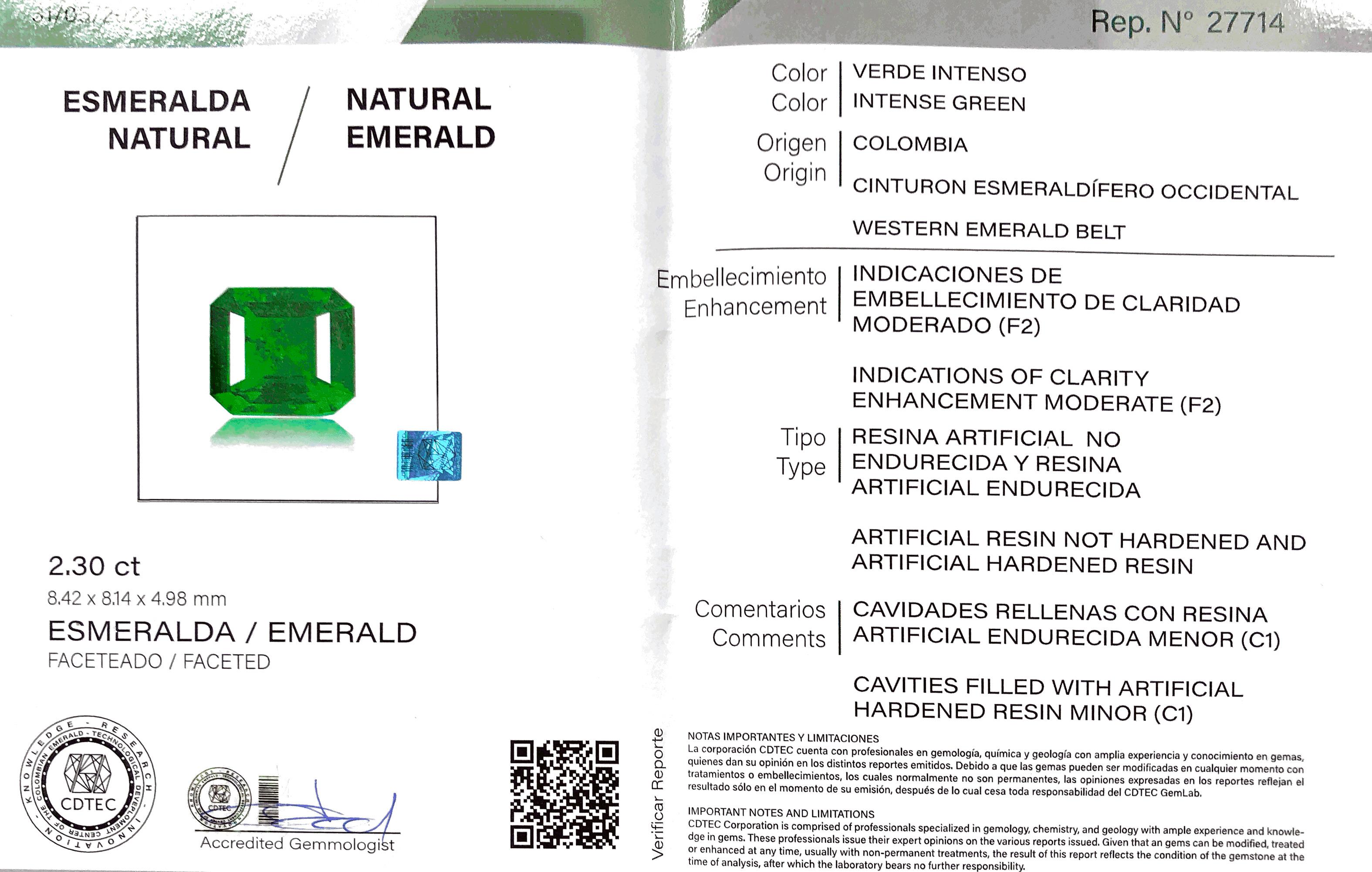 Certified 2.30 Carat Natural AAA Colombian Emerald Square Cut Vivid Green For Sale 8
