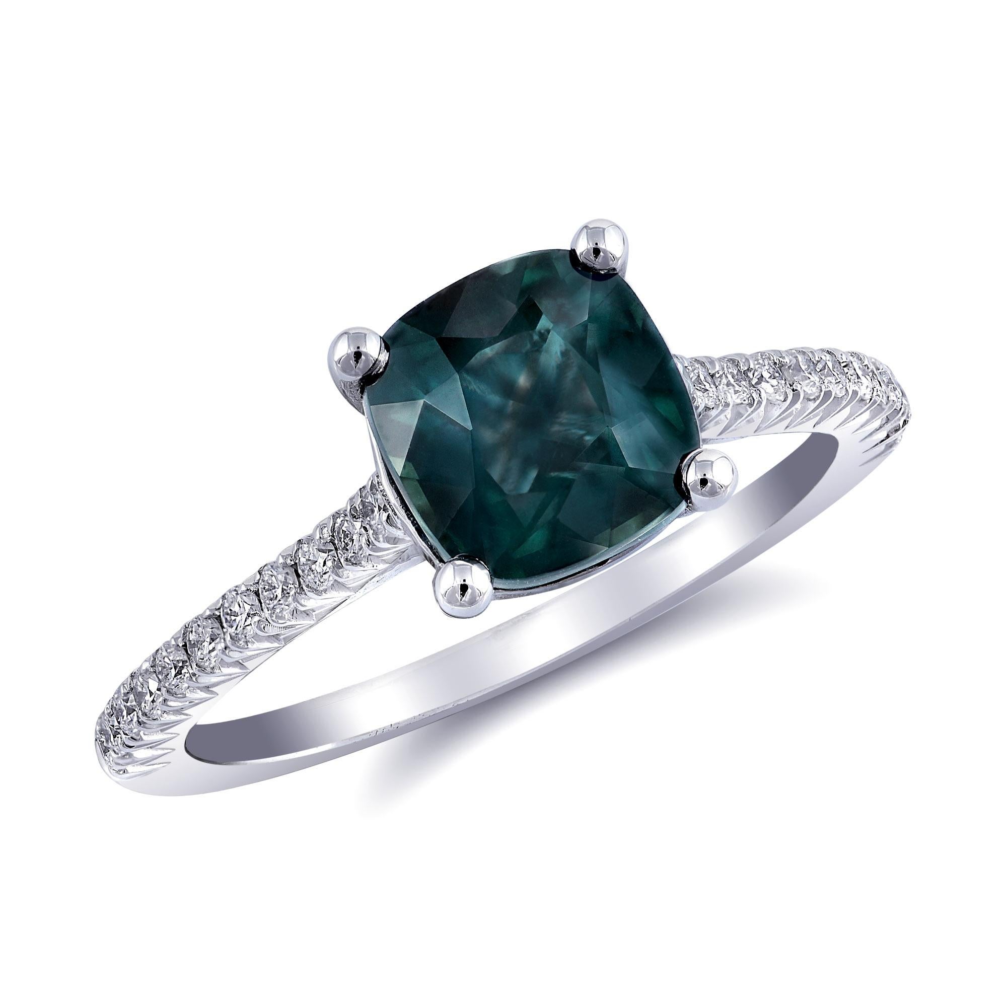 Women's Certified 2.31 Carat Blue-Green Sapphire Diamond set in 14K White Gold Ring  For Sale