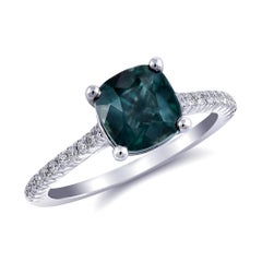 Natural Green Sapphire Stone 2.31 cts in 14KWG Ring with Diamonds / GIA Report