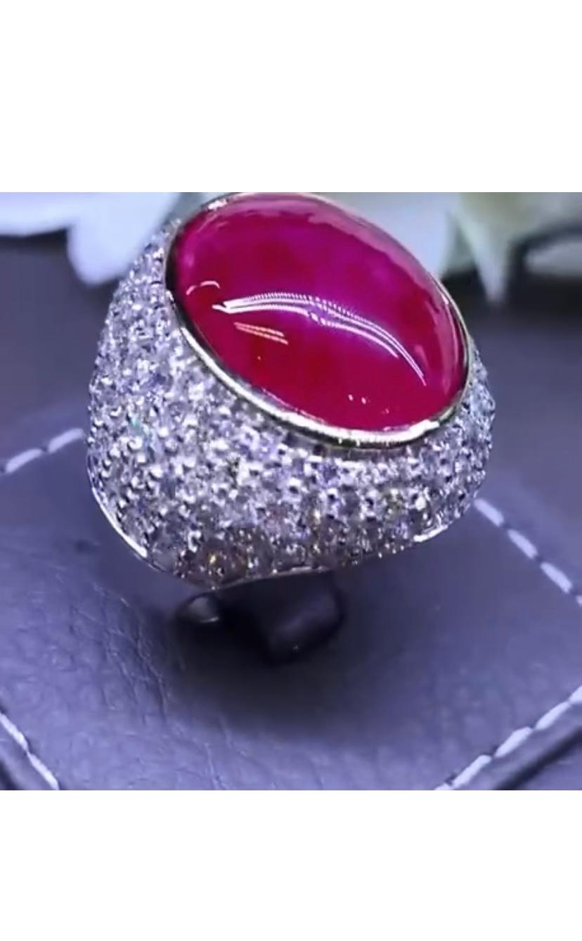 Cabochon AIG Certified 18.60 Carats Burma Ruby  4.60 Ct Diamonds 18K Gold Ring  For Sale