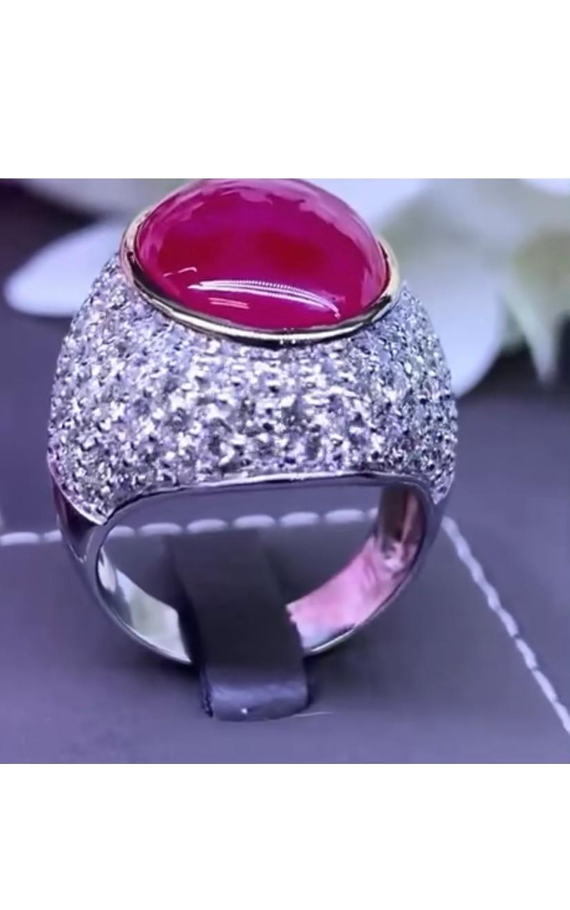 Women's AIG Certified 18.60 Carats Burma Ruby  4.60 Ct Diamonds 18K Gold Ring  For Sale