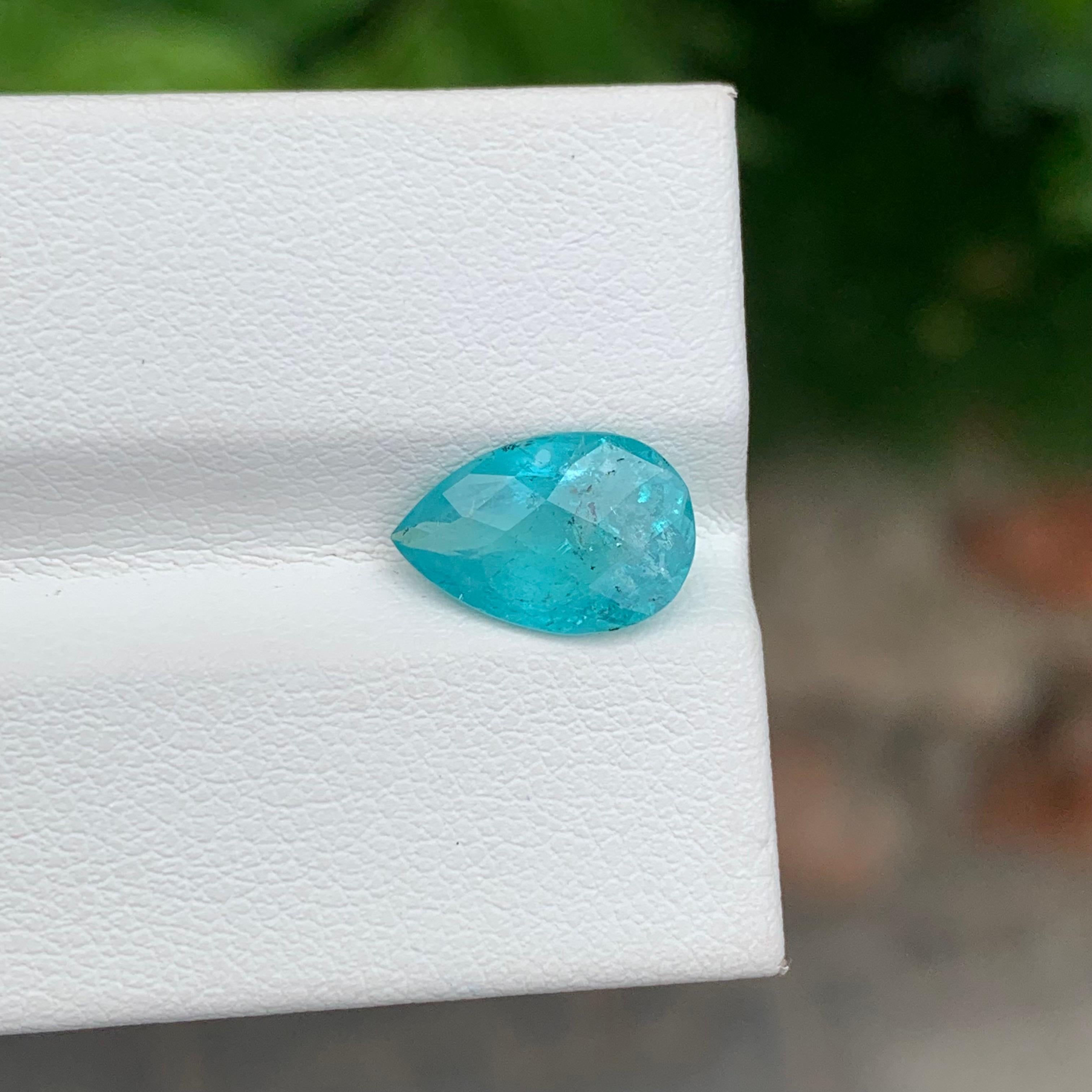 Pear Cut Certified 2.33 Carat Natural Neon Blue Loose Tourmaline Gem For Sale