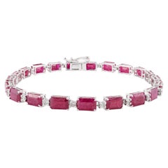 Bracelet tennis octogonal en or blanc 14 carats certifié 23,36 ct. pt. avec diamants