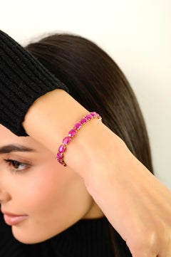 Bracciale tennis con rubino ovale naturale certificato da 23,37 carati in oro giallo massiccio 14 carati
