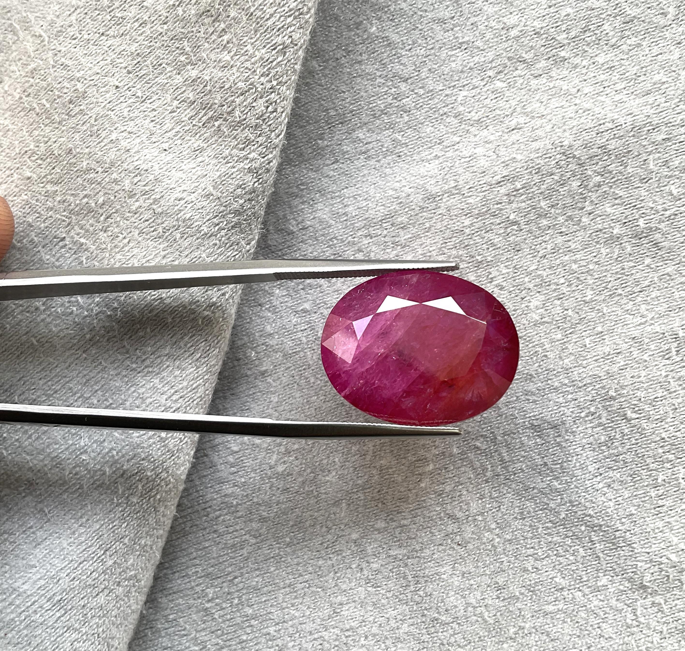 Women's or Men's Certified 23.46 Carats Mozambique Ruby Oval Faceted Cutstone No Heat Natural Gem For Sale