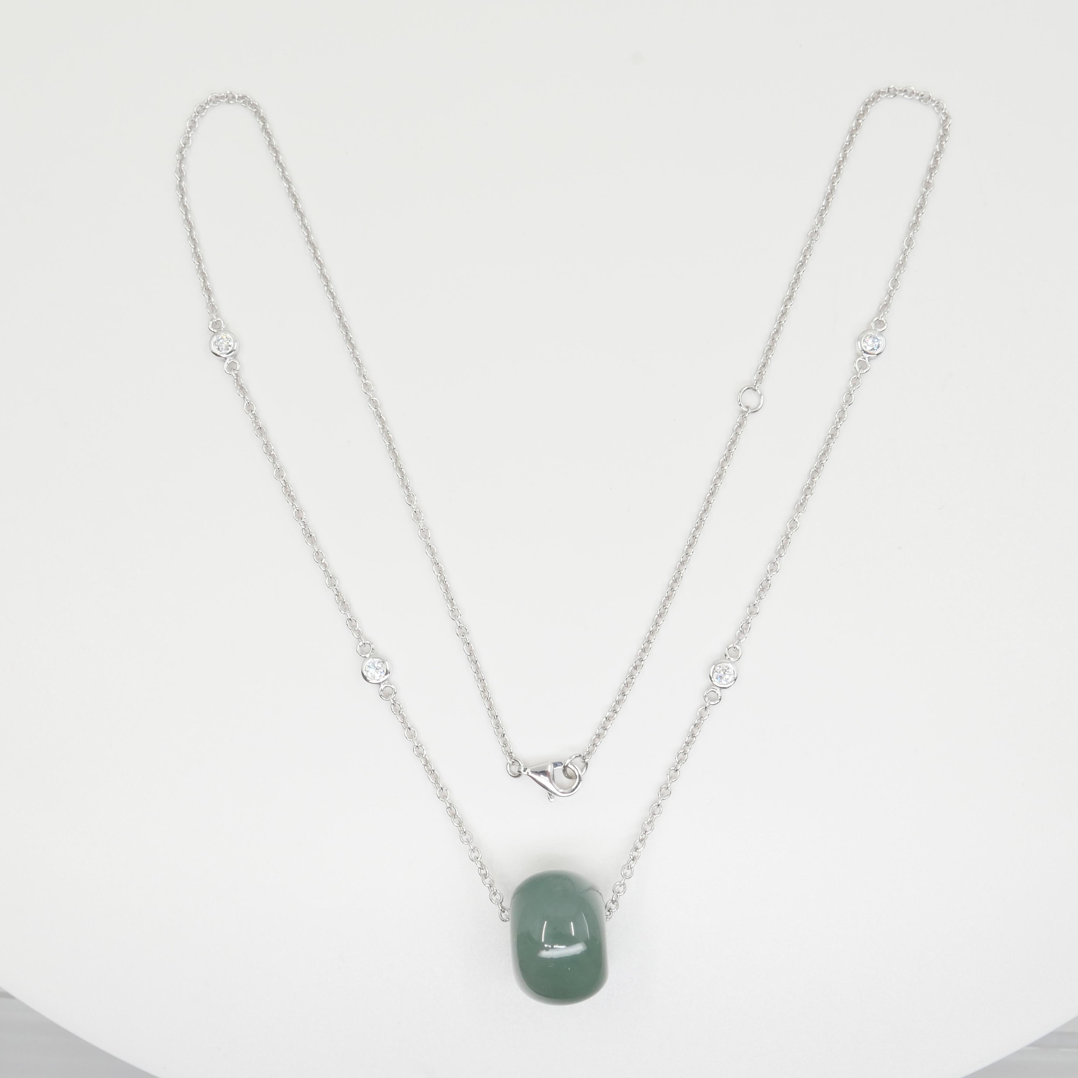 Certified 23.49 Cts Jade Donut Pendant, Custom Diamond Necklace, Water Green For Sale 7