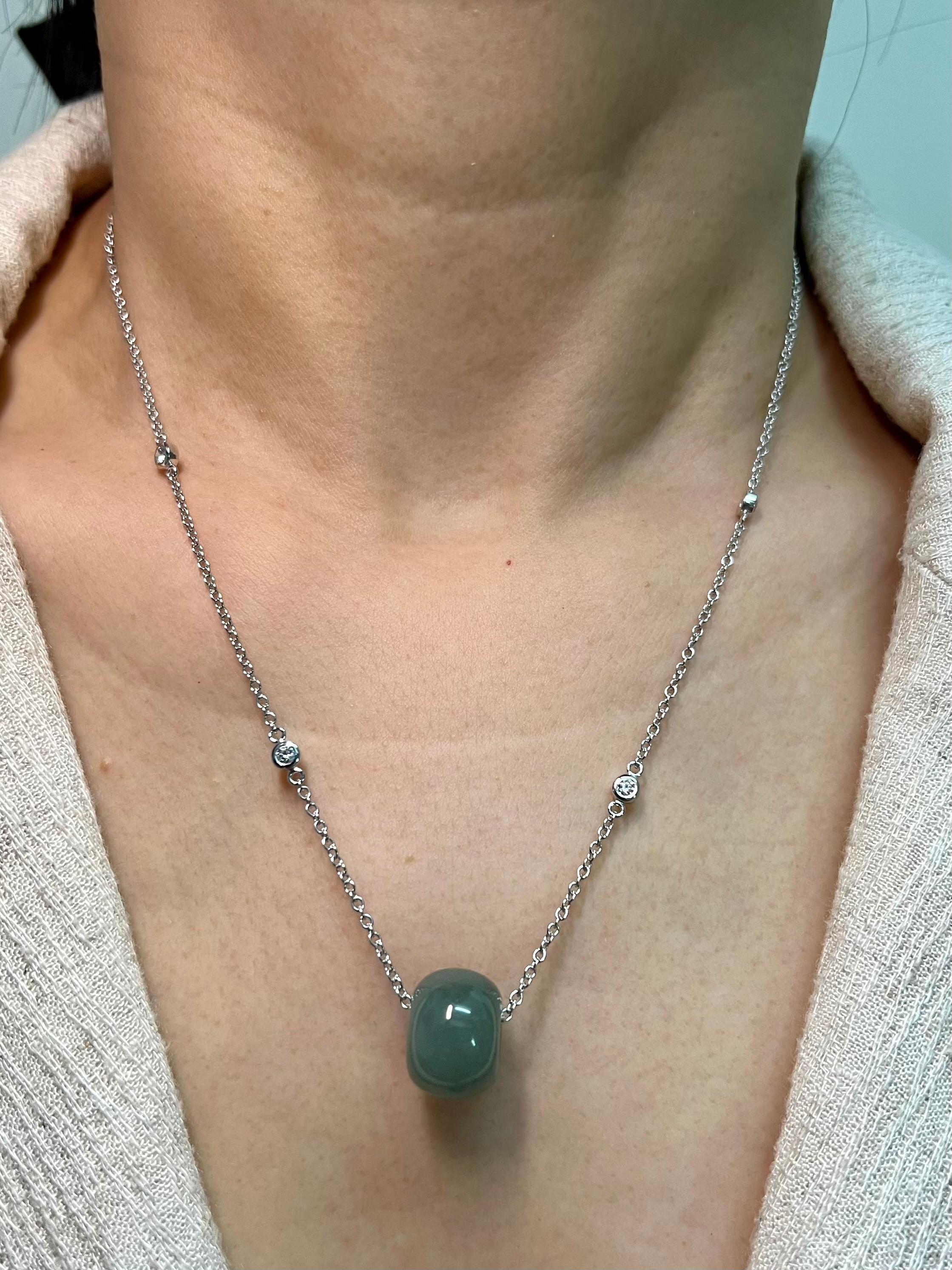 Certified 23.49 Cts Jade Donut Pendant, Custom Diamond Necklace, Water Green  In New Condition For Sale In Hong Kong, HK
