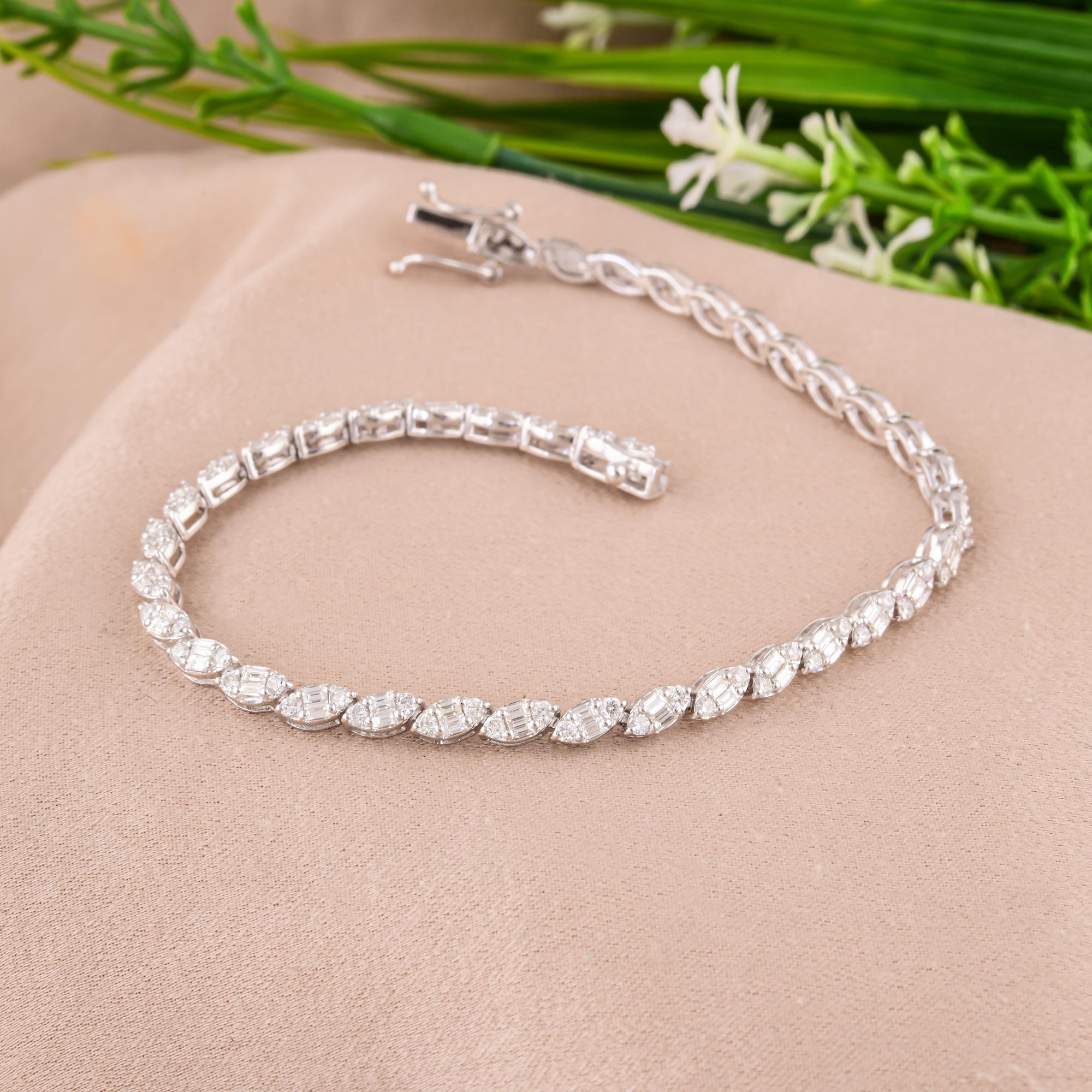 Pulsera de tenis con diamantes certificados de 2,35 qt en oro blanco de 14 quilates Joyería hecha a mano Corte mixto en venta