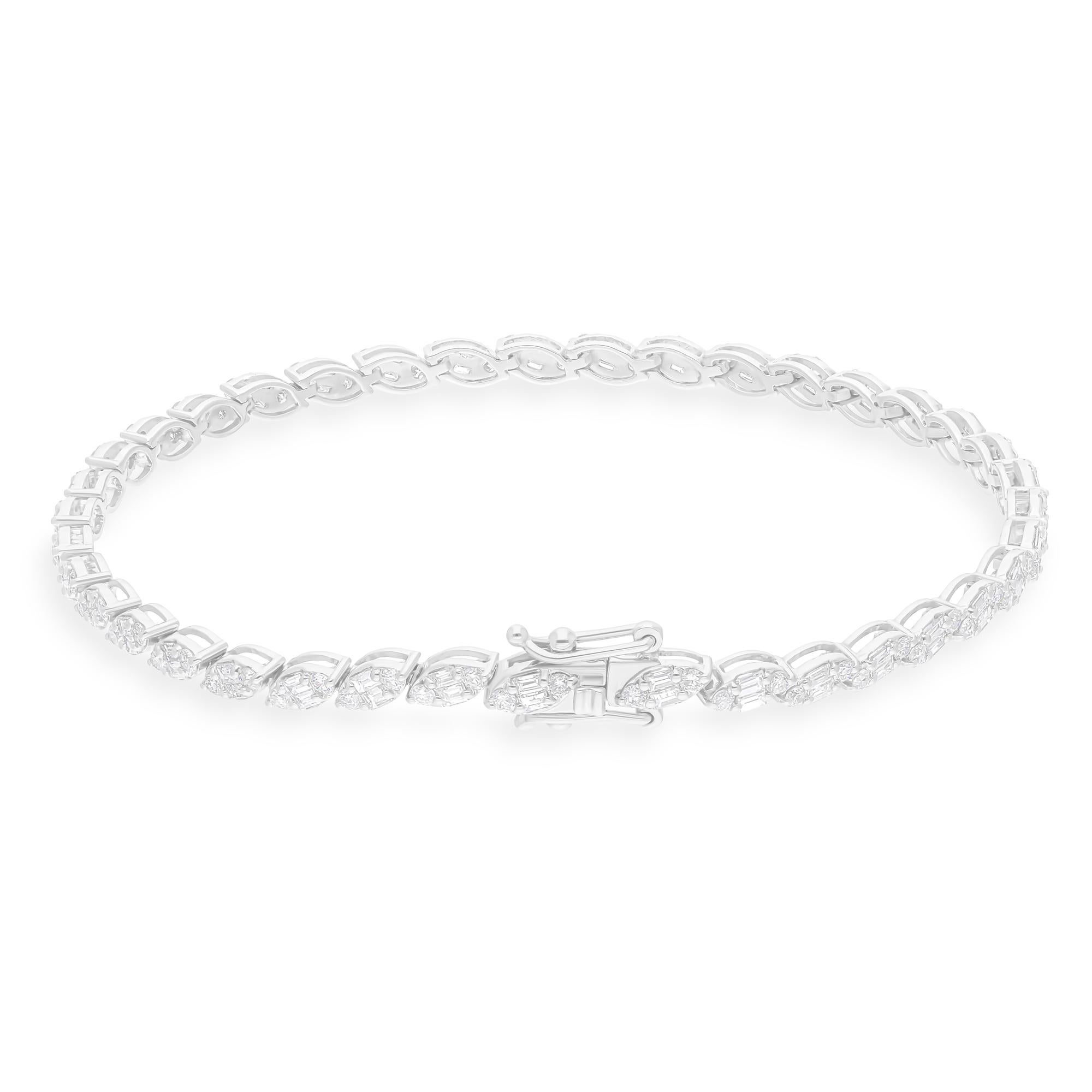 De las mujeres Pulsera de tenis con diamantes certificados de 2,35 qt en oro blanco de 14 quilates Joyería hecha a mano en venta