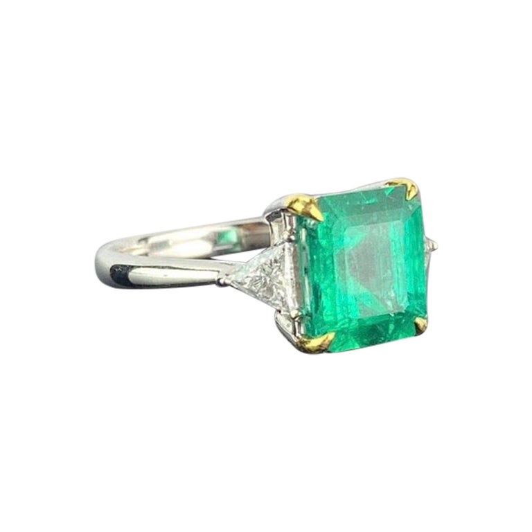 Certified 2.36 Carat Colombian Emerald and Diamond Three-Stone Engagement Ring For Sale