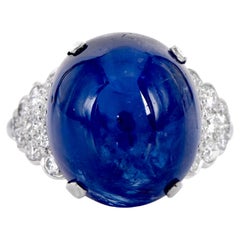 Certified 23.77ct Burma No Heat Sapphire Diamond 14K Gold Cocktail Ring