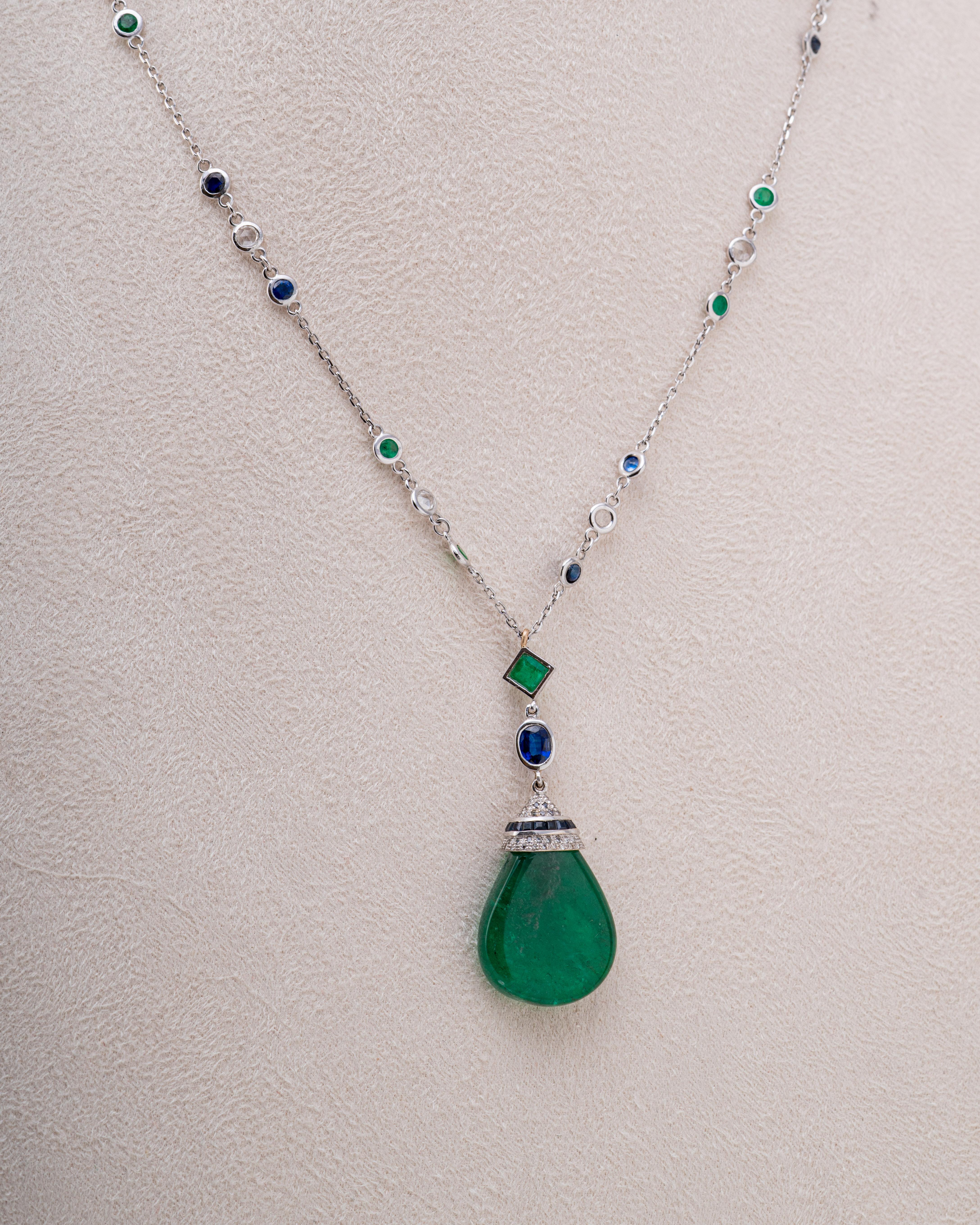 Art Deco Certified 23.95 Carat Emerald Drop Pendant Necklace For Sale