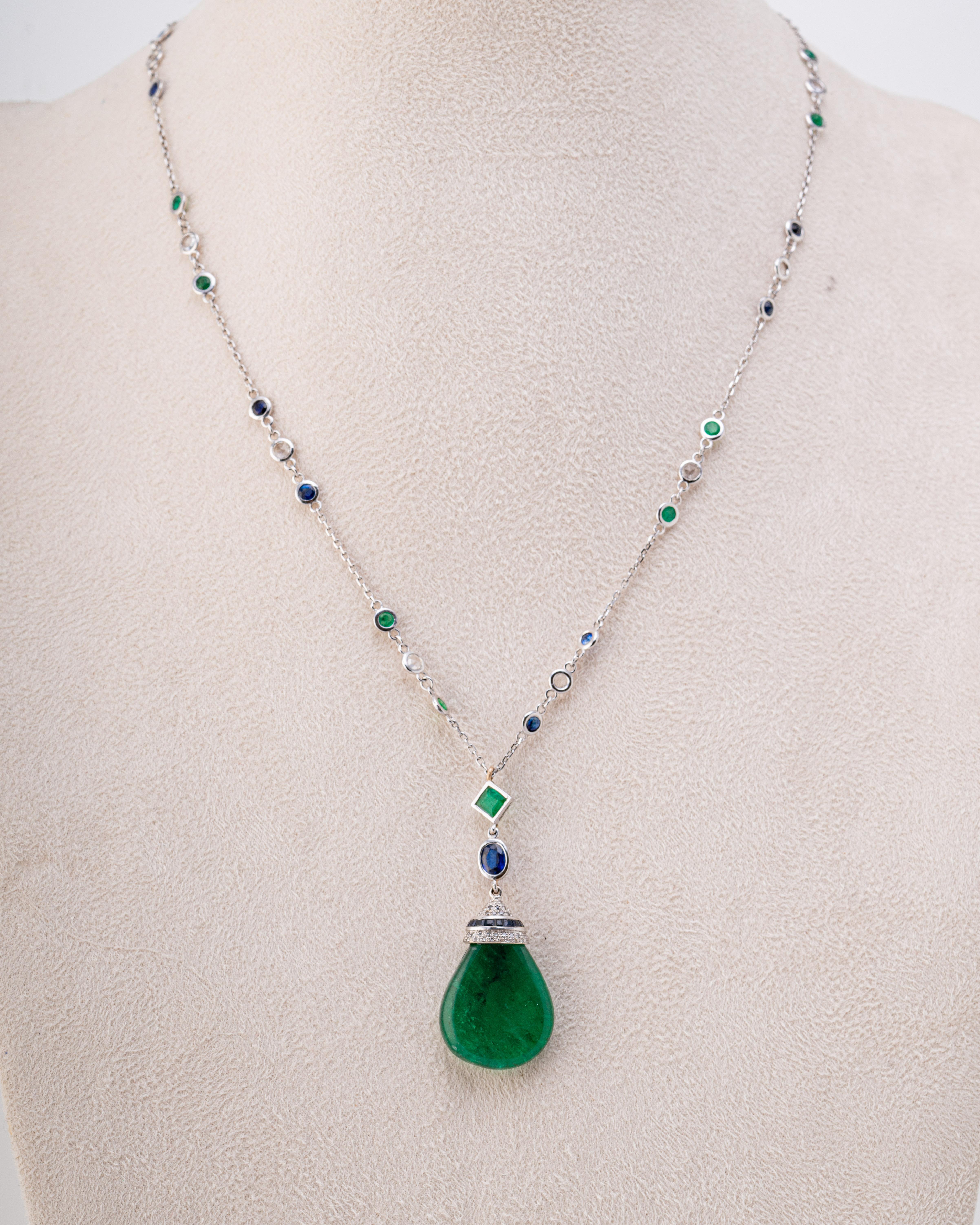 Pear Cut Certified 23.95 Carat Emerald Drop Pendant Necklace For Sale