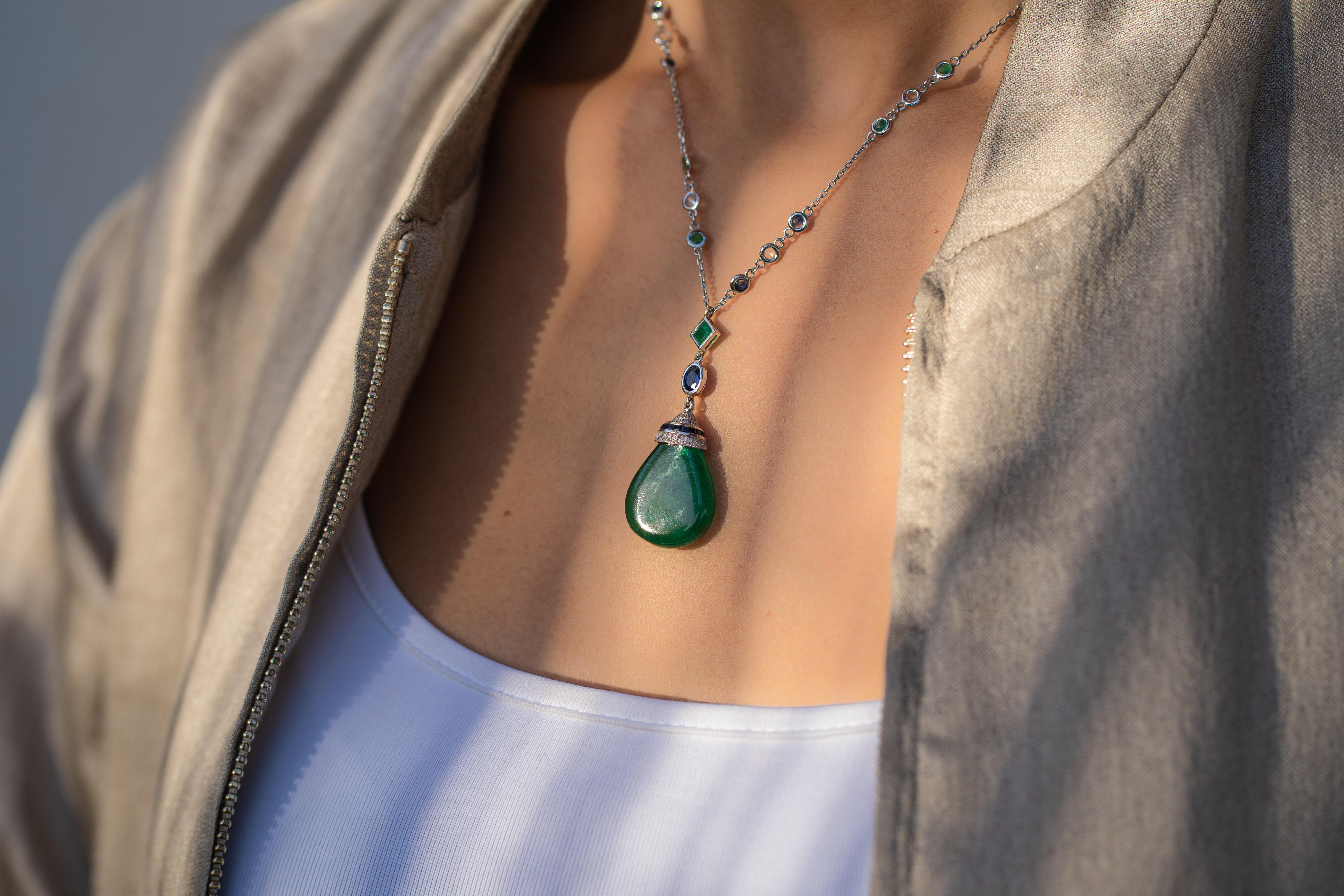 Women's Certified 23.95 Carat Emerald Drop Pendant Necklace For Sale