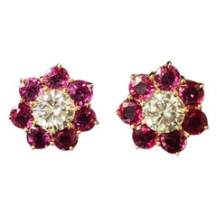 Certified 2.4 Carat VVS Qaulity Diamond and Ruby Studs in 18K Yellow Gold