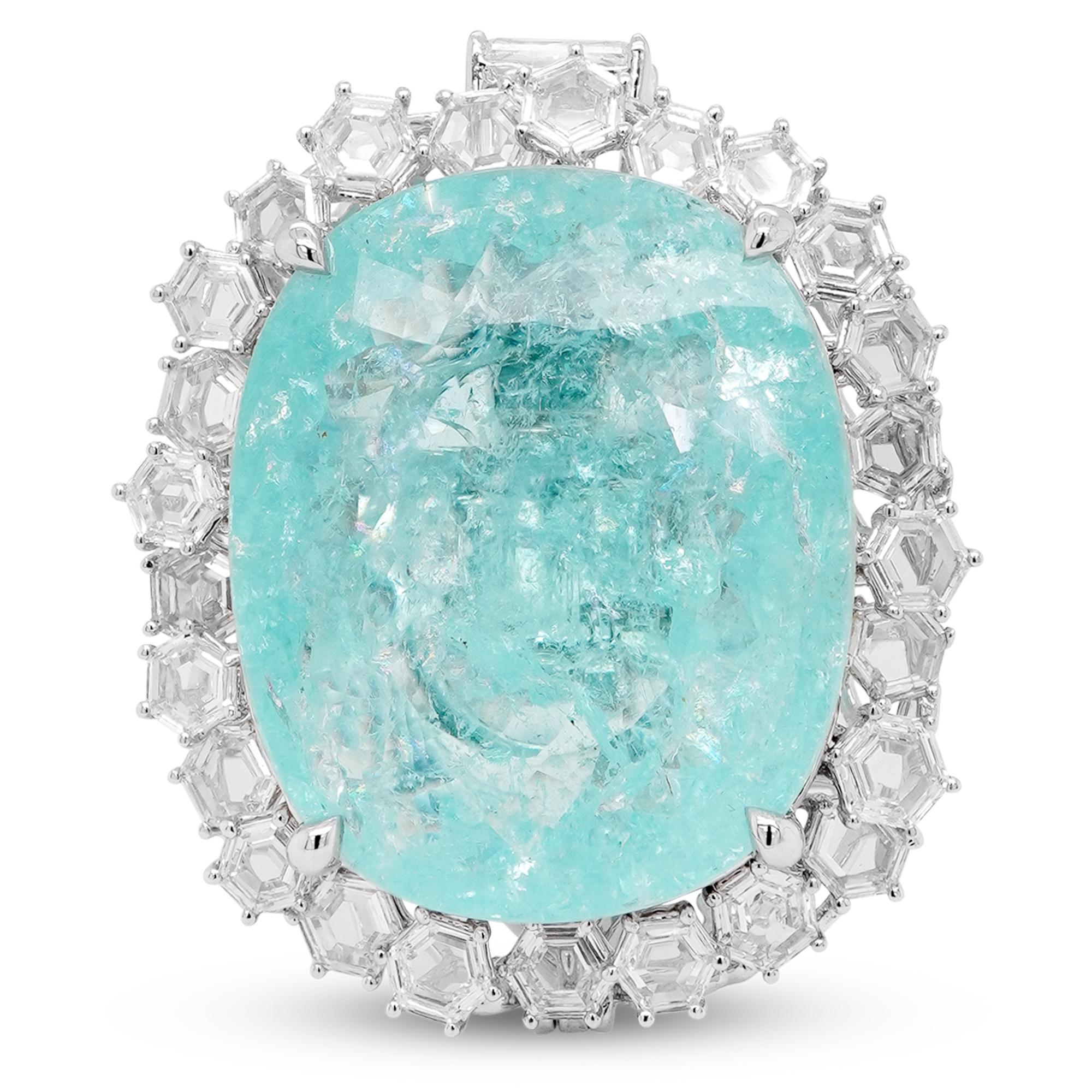 Taille coussin Chef d'oeuvre transformable certifié 24 cts Mozambique Paraiba & 8.26 cts Diamant en vente