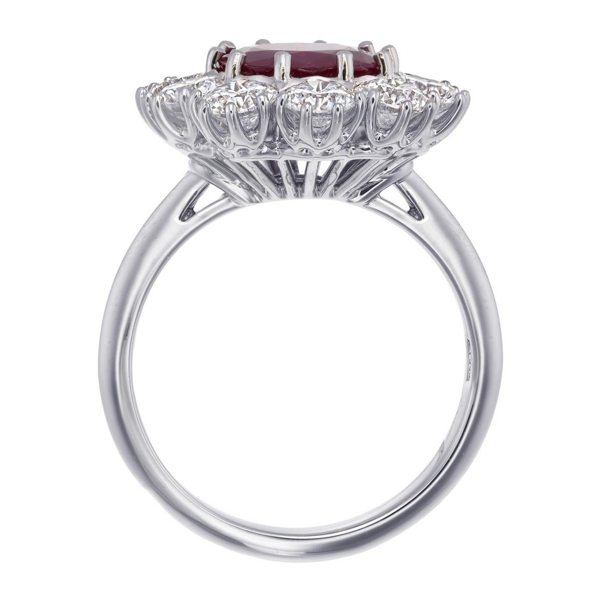 Contemporary Certified 2.42 Carats Unheated Burma Ruby & Diamond Halo Ring For Sale