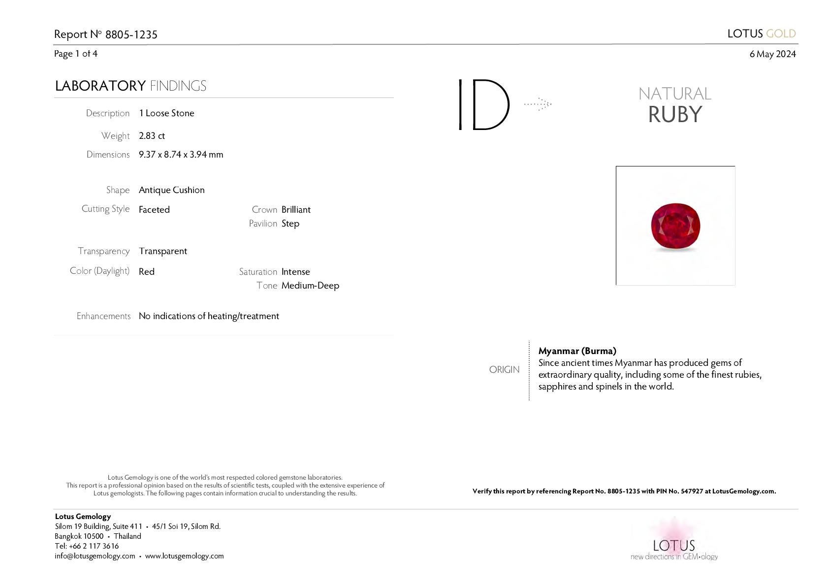 Certified 2.42 Carats Unheated Burma Ruby & Diamond Halo Ring In New Condition For Sale In Bangkok, Bangkok