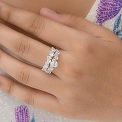 2.42 Ct Half Eternity Pear Cut Diamond 14k White Gold Engagement Ring Set of 2