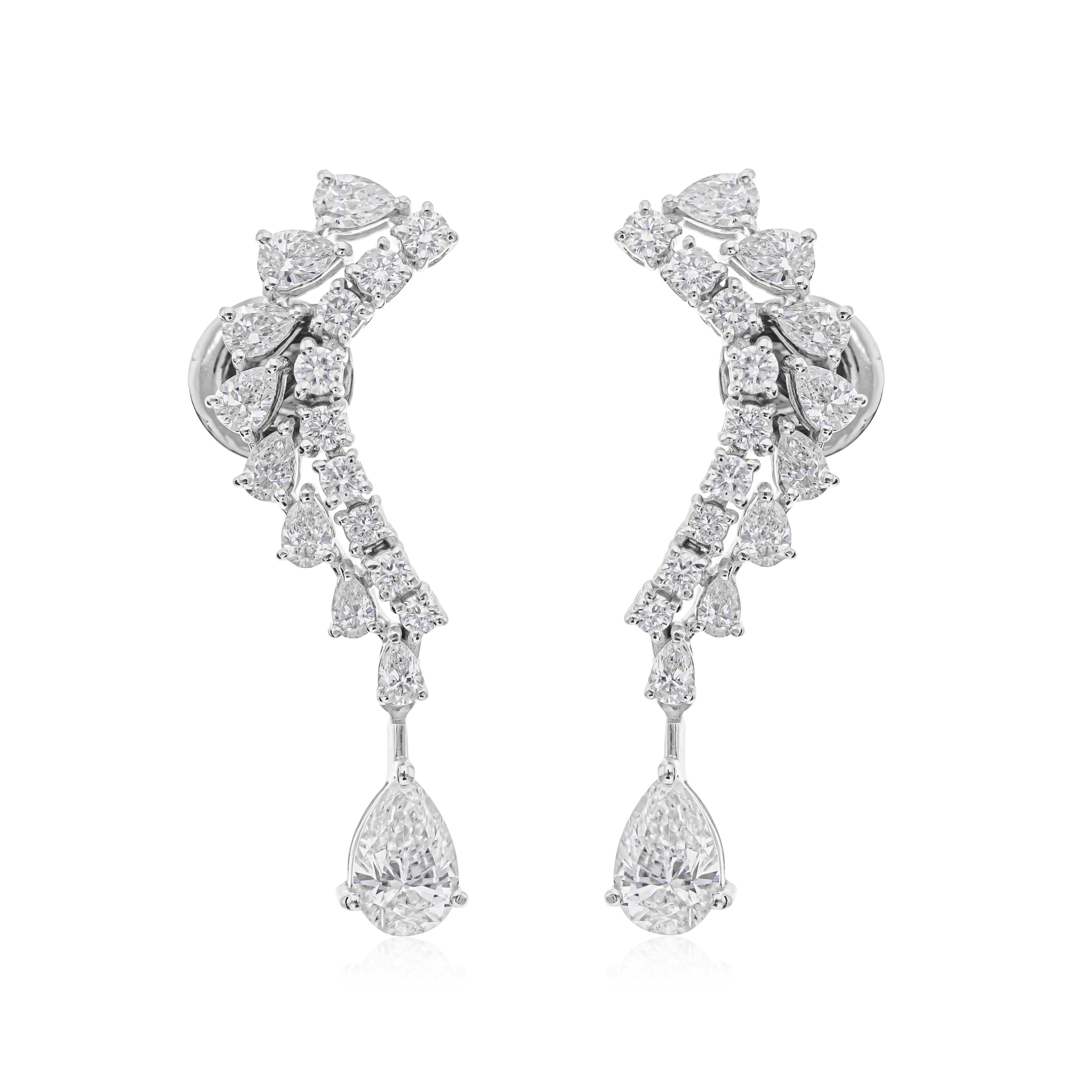 Boucles d'oreilles pendantes en or blanc 18k certifiées 2.43 carats SI/HI Diamond Curve en vente 3