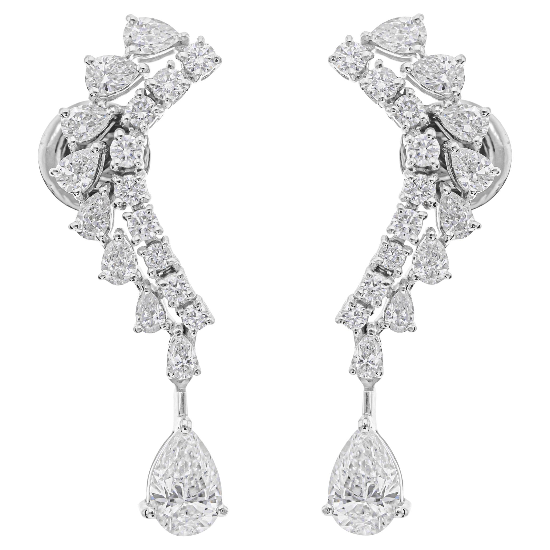 Boucles d'oreilles pendantes en or blanc 18k certifiées 2.43 carats SI/HI Diamond Curve en vente