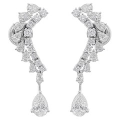 Boucles d'oreilles pendantes en or blanc 18k certifiées 2.43 carats SI/HI Diamond Curve