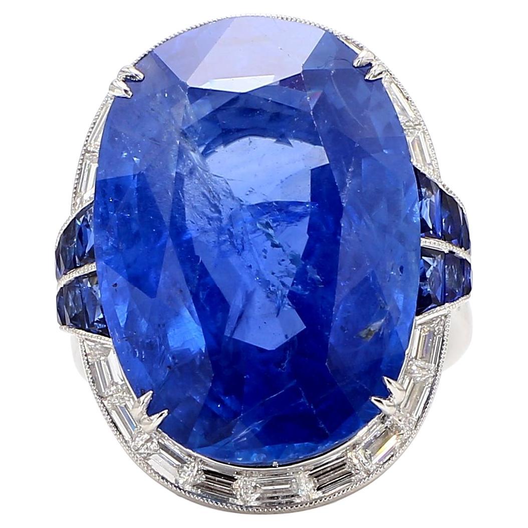 Certified 24.33 Carat Blue Sapphire 18K Gold Ring