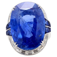 Certified 24.33 Carat Blue Sapphire 18K Gold Ring