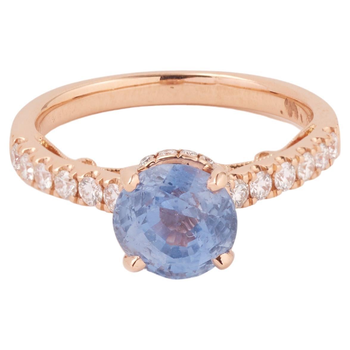 Certified 2.44 Carats Unheated Sapphire Diamonds 18 Carats Rose Gold Ring